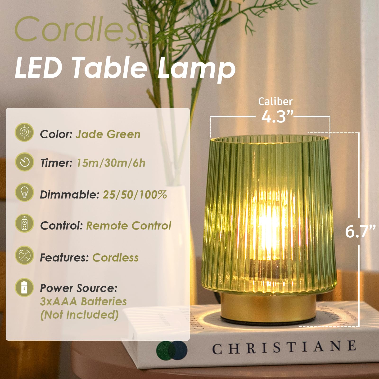 ULAROOM Dorm Battery Operated Lamp with Remote Control for New Home Decor,Cordless Dimmable Brightness Small Decorative Lamp wit