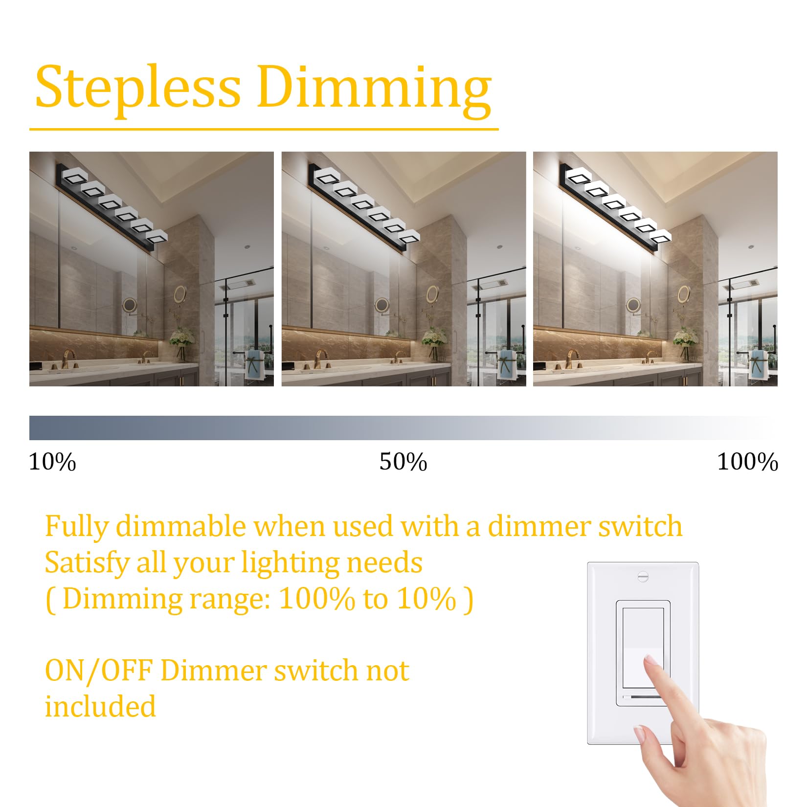 Ralbay 6 Lights Black Bathroom Lights Fixtures 40.4Inch Dimmable 5 Color Temperature Black Acrylic Modern Matte Black Vanity Lig