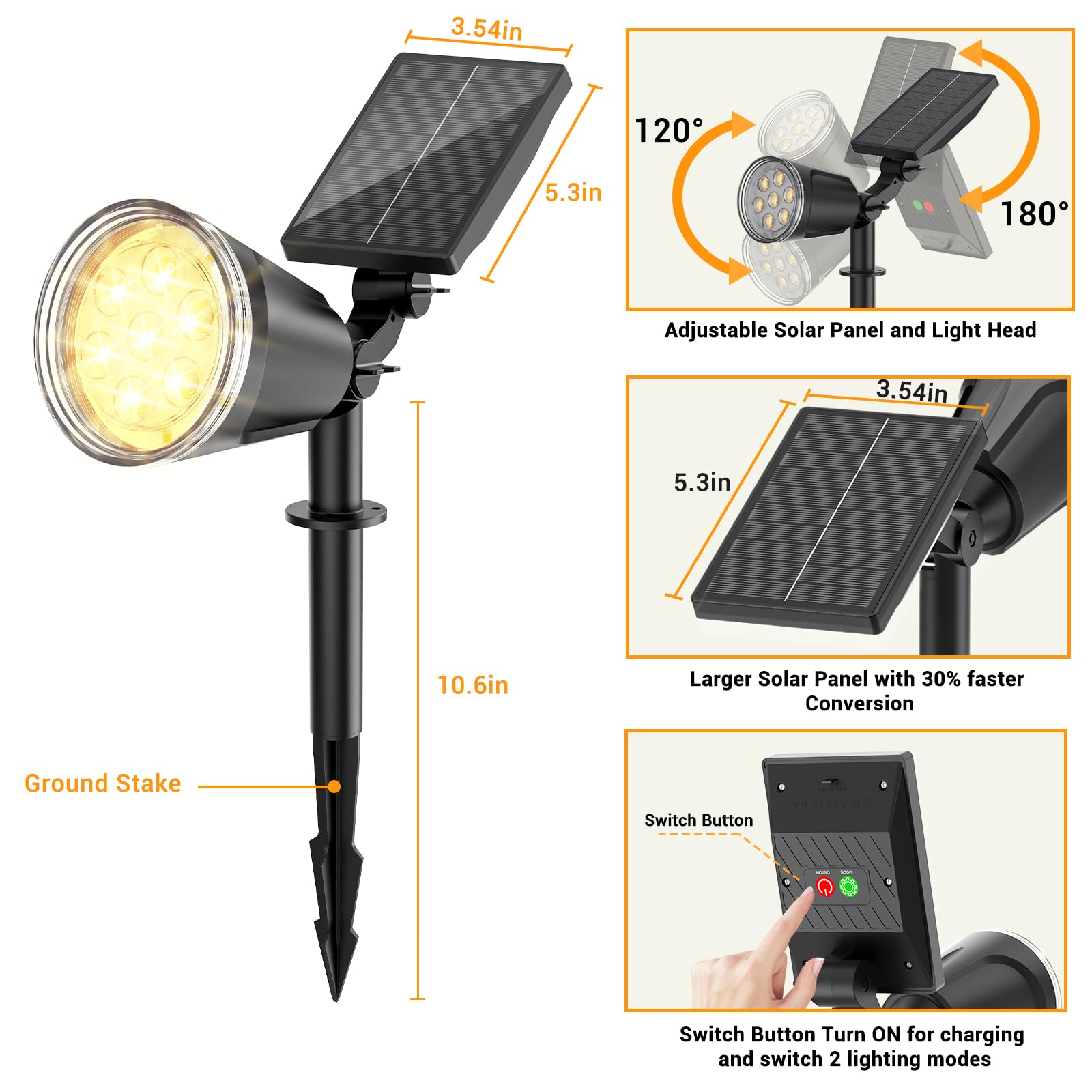 Solar Lights Outdoor Spot Light: 4 Pack 120&180 Adjustable Bigger Led Solar Spot Lights Outdoor Waterproof - Landscape Lighting Spotlights For Garden  Yard  Pathway  Tree  Flag  Wall (Warm White)