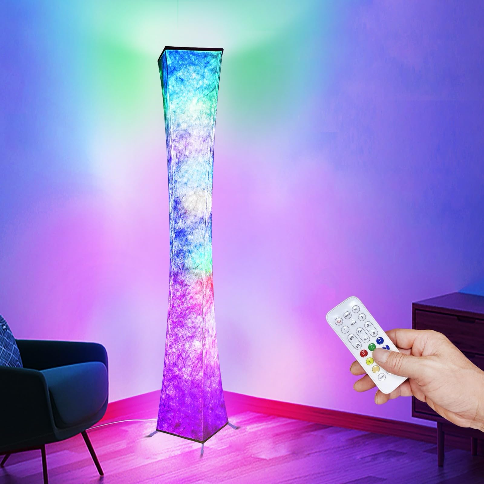 Yinghuochong RGB Color Changing LED Floor Lamp, 62in  Smart Lamp with Music Sync and APP Control, Model LAMP02, Plastic, for Living Room/Bedroom