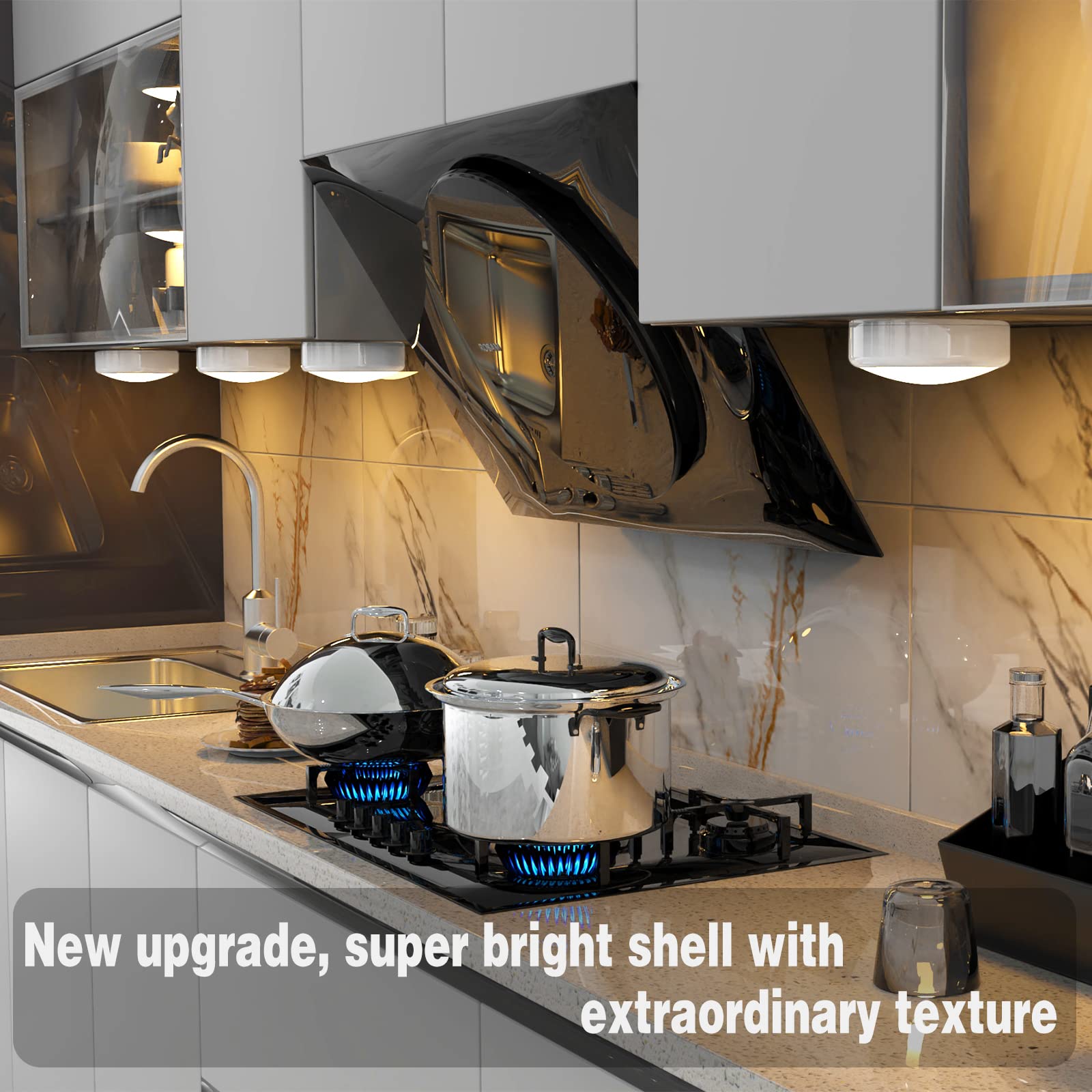ILYXY LED Under Cabinet Puck Lights, Dimmable, Battery Operated, 6 Pack, White, Wireless, Multicolor Transformation