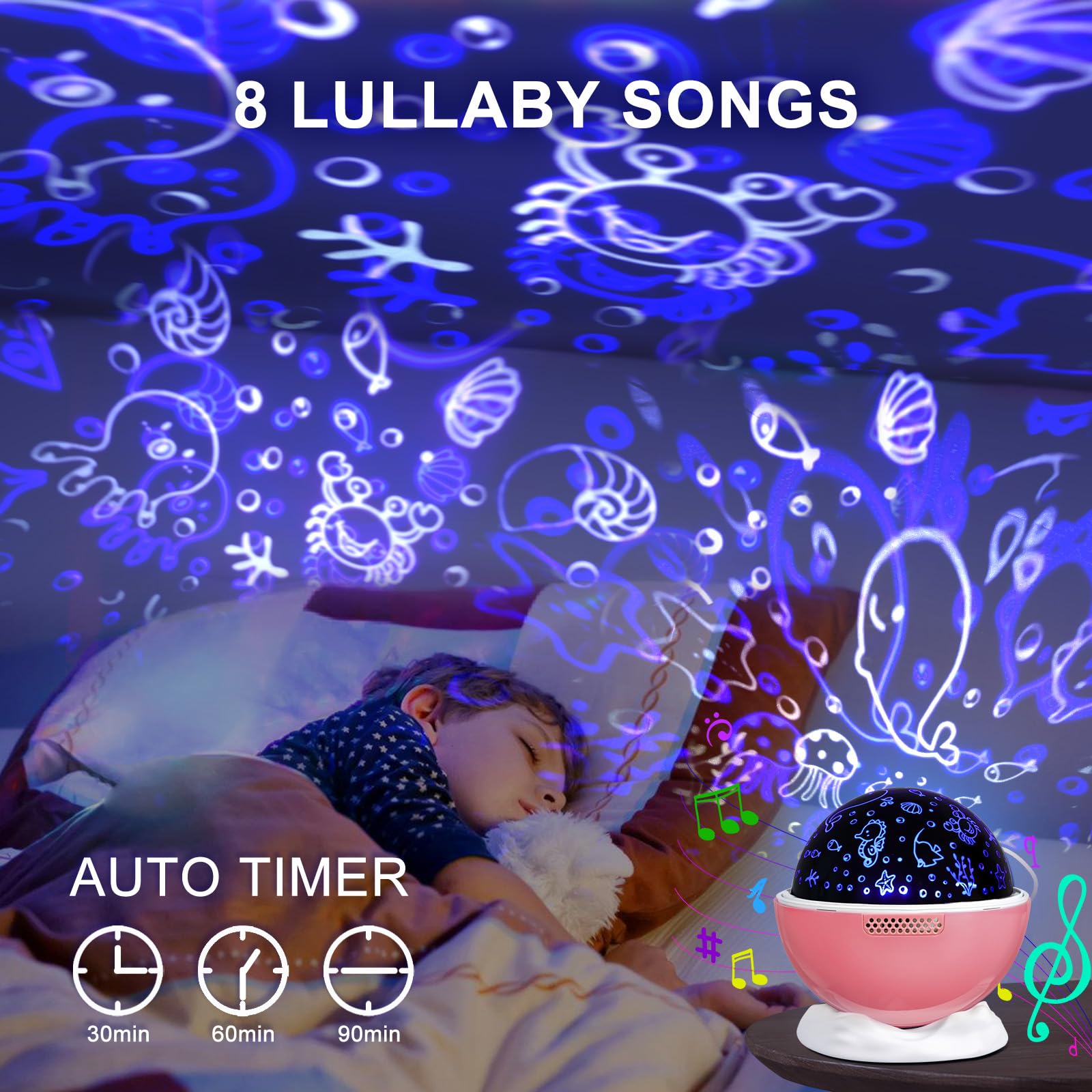 Kids Star Night Light, Night Light Projector,Nebula Star Projector 360 Degree Rotation - 6 Led Bulbs 18 Light Color Changing Wit