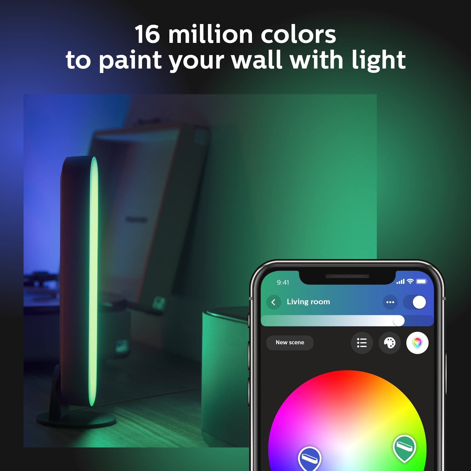 Philips Hue Smart Play Light Bar - White & Color Ambiance LED, 1 Count, Black, Model 7820130U7, Requires Bridge, App Control, Works with Alexa/Google
