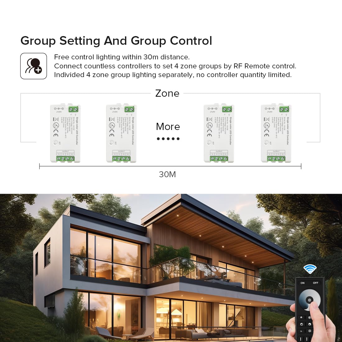 Btf-Lighting 5050Smd Fcob Cob Dimming Rf 2.4Ghz Wireless Remote Rc01Rfb &4Pcs C01Rf Tuya Controller Kit 4 Zones Group Control Pw