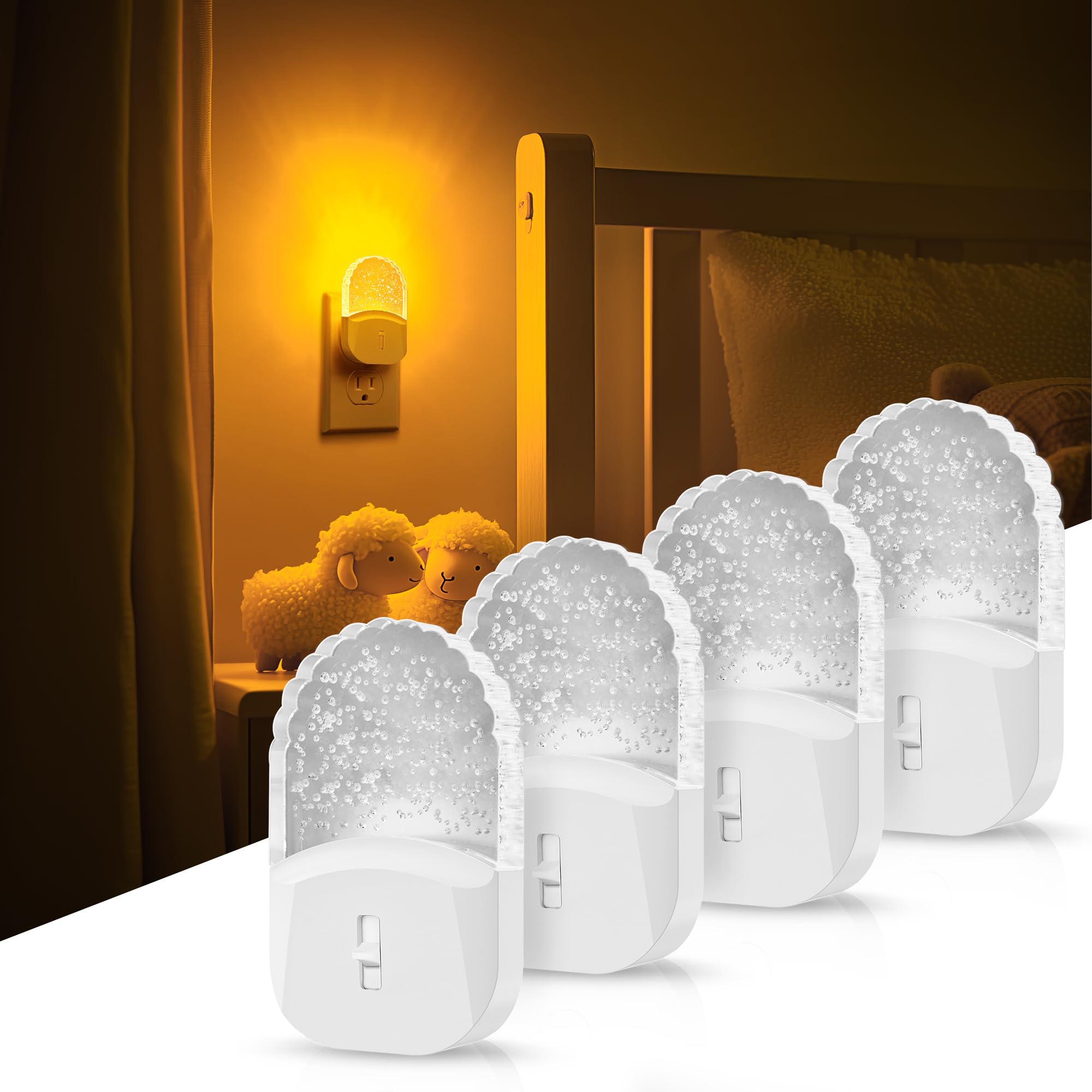 DORESshop Led Night Lights Plug into Wall  4 Packs Amber Dimmable Dusk to Dawn Night Light for Bedroom  Kids Room  Bathroom
