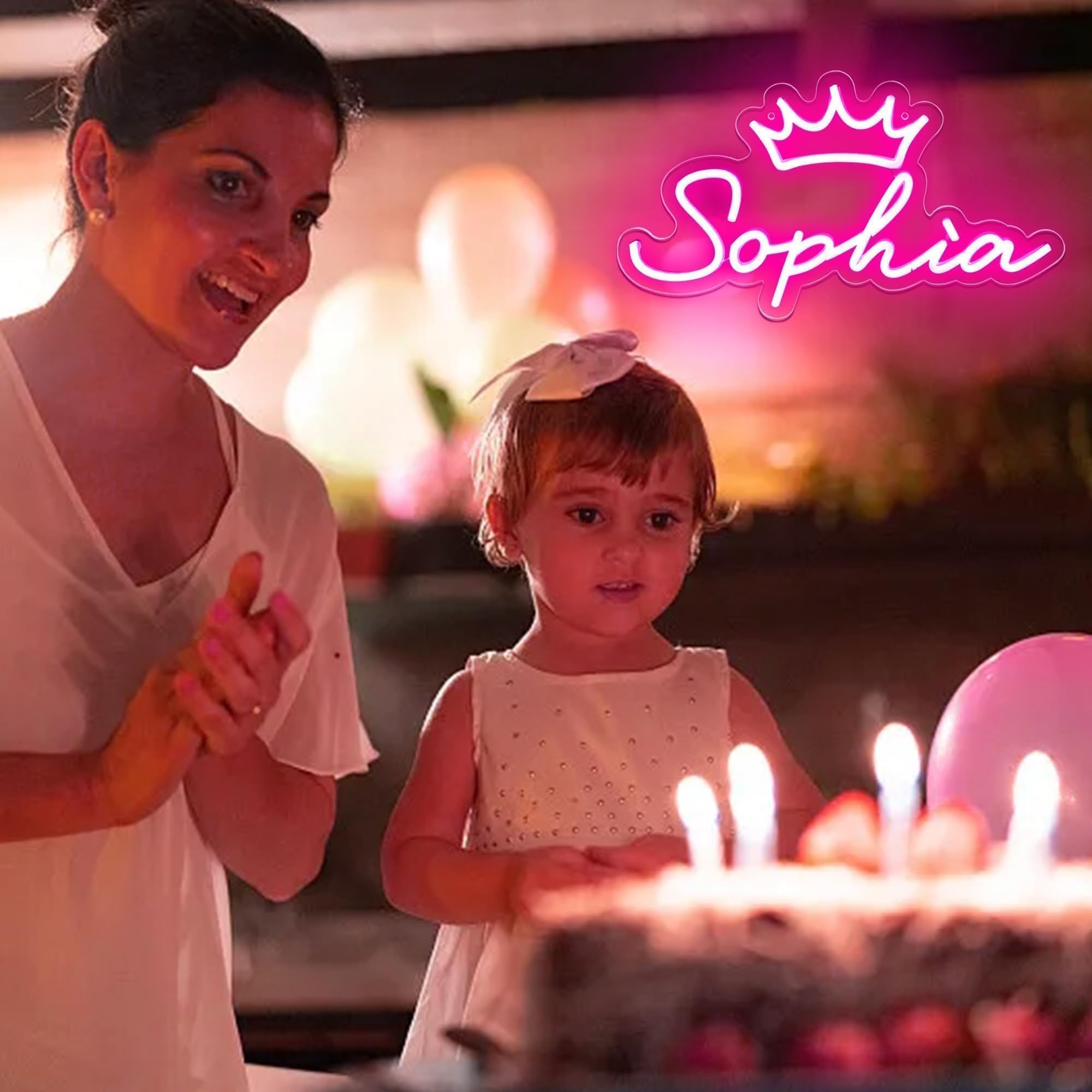 attneon Large Sophia Neon Sign, Pink LED Wall Decor, 16.1x9.1 inch Acrylic, Model JTLD500