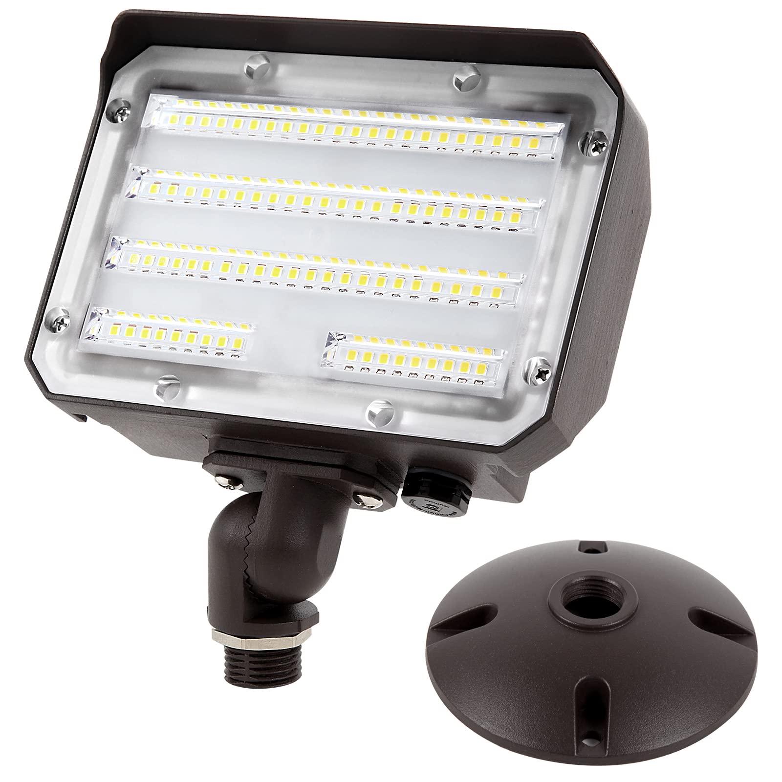 Paktonvo 60W LED Flood Light with Knuckle, Outdoor Flood Light Dusk to Dawn Photocell 5000K 7800lm AC100-277V Equivalent 600W, E
