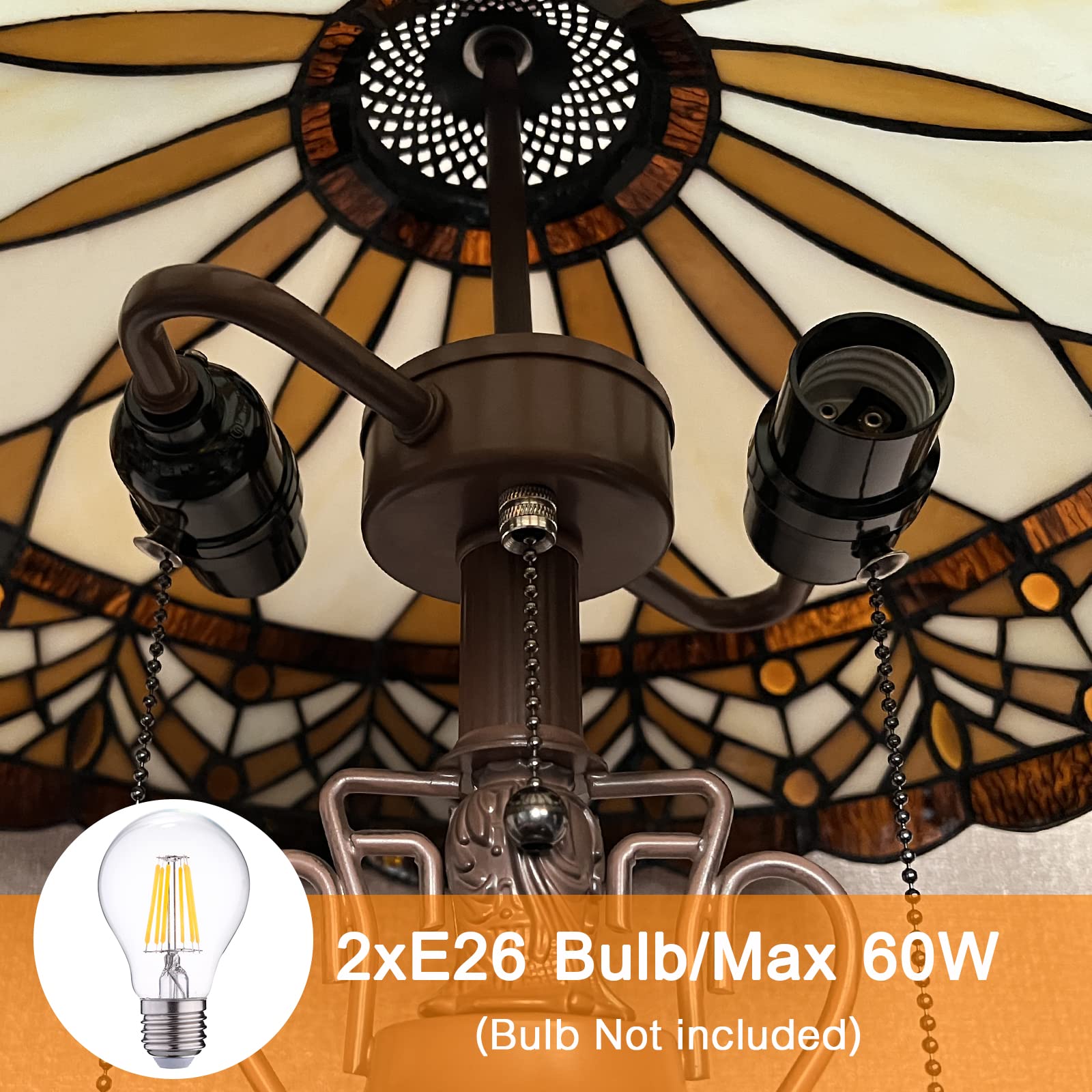Capulina Tiffany Lamp Stained Glass Table Lamp 16X16X24 Inches 3-Light Mother-Daughter Vase Antique Style Desk Reading Light Decor For Home Office Bedroom Living Room