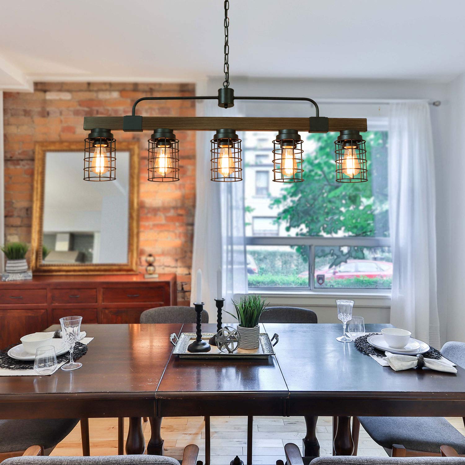 Giluta 5-Light Industrial Kitchen Island Light, Rustic Metal Mesh Chandelier, Model C0089, Perfect for Dining Room and Living Room