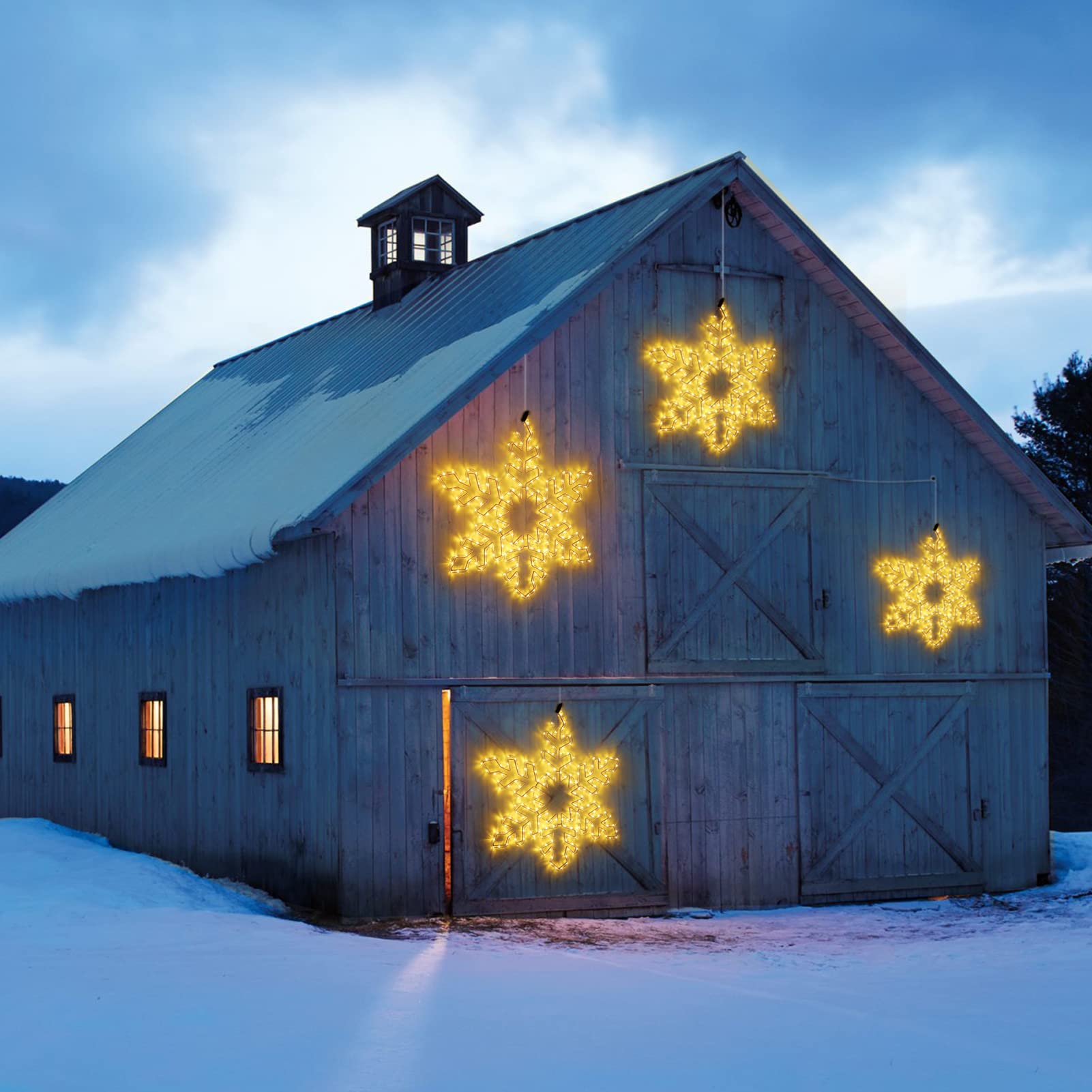 DBFAIRY 27in Christmas Snowflake Lights, Warm White, Iron, Model DMO-300, Indoor/Outdoor Holiday Decor