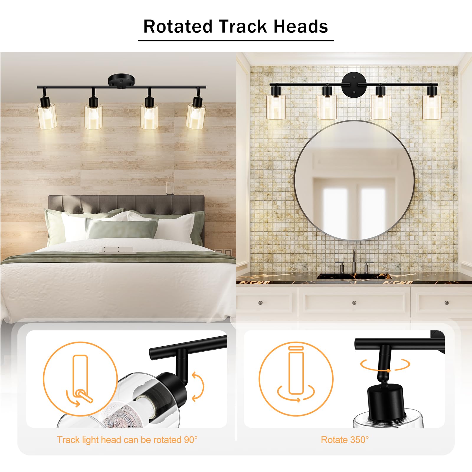 Boostarea 4 Light Led Track Light,Glass Lightshade Track Lighting Kits,4 Way Modern Ceiling Spot Lights For Kitchen,Dining Room,