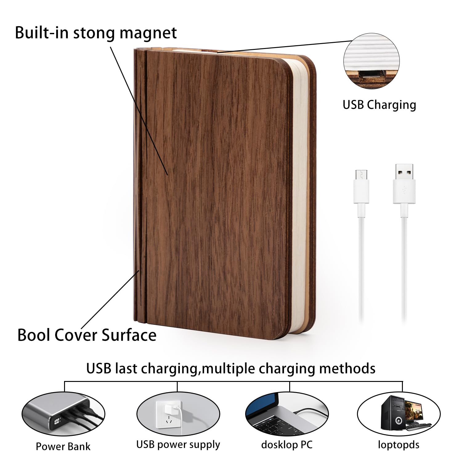 Zbole 4.7 Inch Wooden Book Lamp,3 Colors Folding Book Light, Battery Operated Lamp, Led Ambient Lighting, Magnetic Mood Lighting