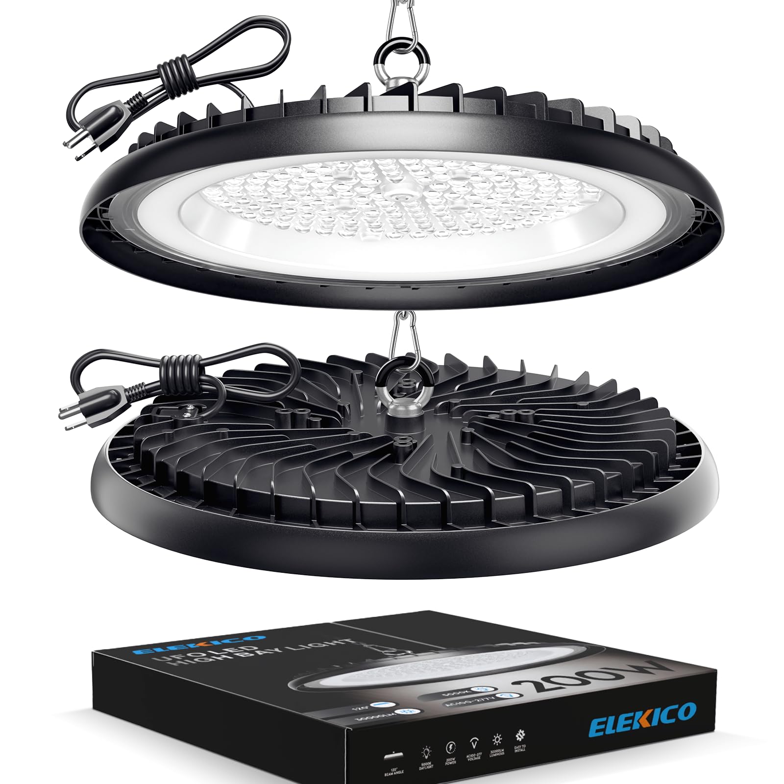 New Ultra-Thin Super Bright 200w Ufo Led High Bay Light | 30000LM 5000K High Bay Led Shop Lights With 5ft Cable Hook Safe Rope| 