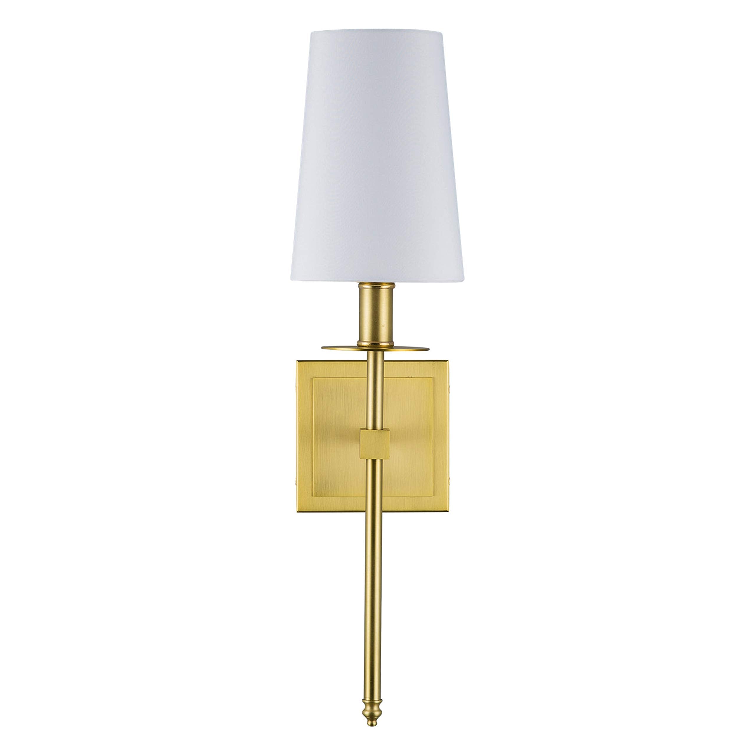 Linea di Liara Wall Sconce - Gold Brushed Brass Indoor Lighting, Modern Design with White Fabric Shade, Model LL-SC425-AB
