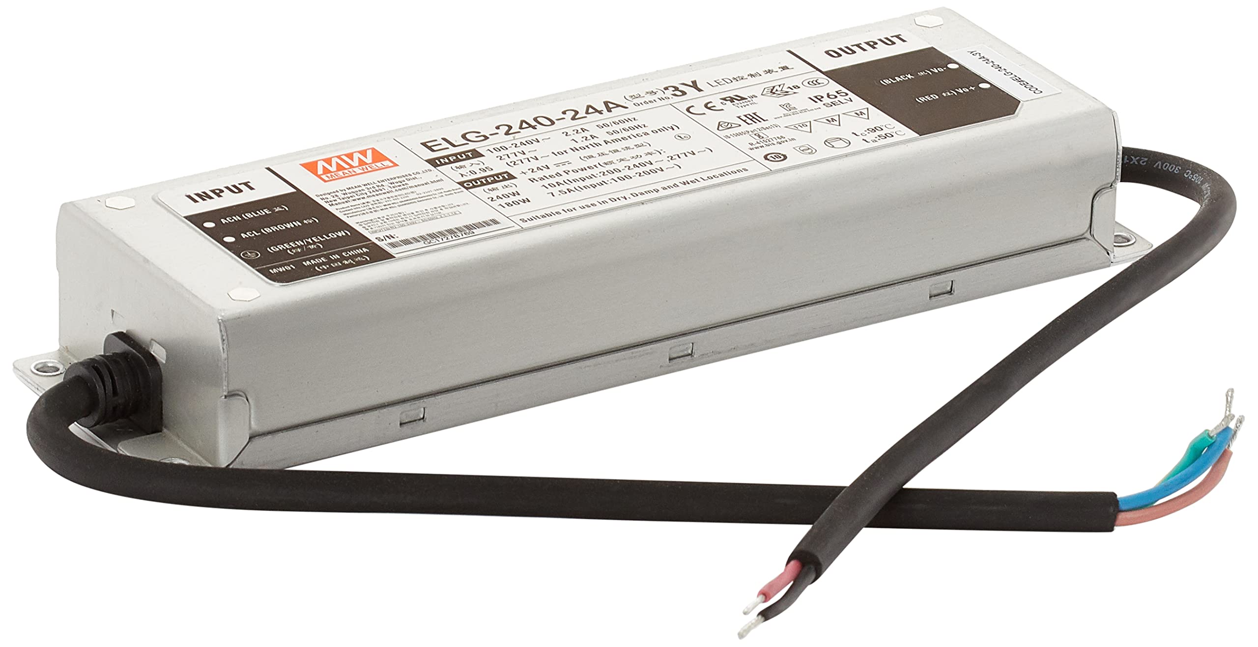 Mean Well Elg-240-24A-3Y Transformer, Led Driver, Constant Voltage, Constant Current 240 W, 5-10 A, 21.6