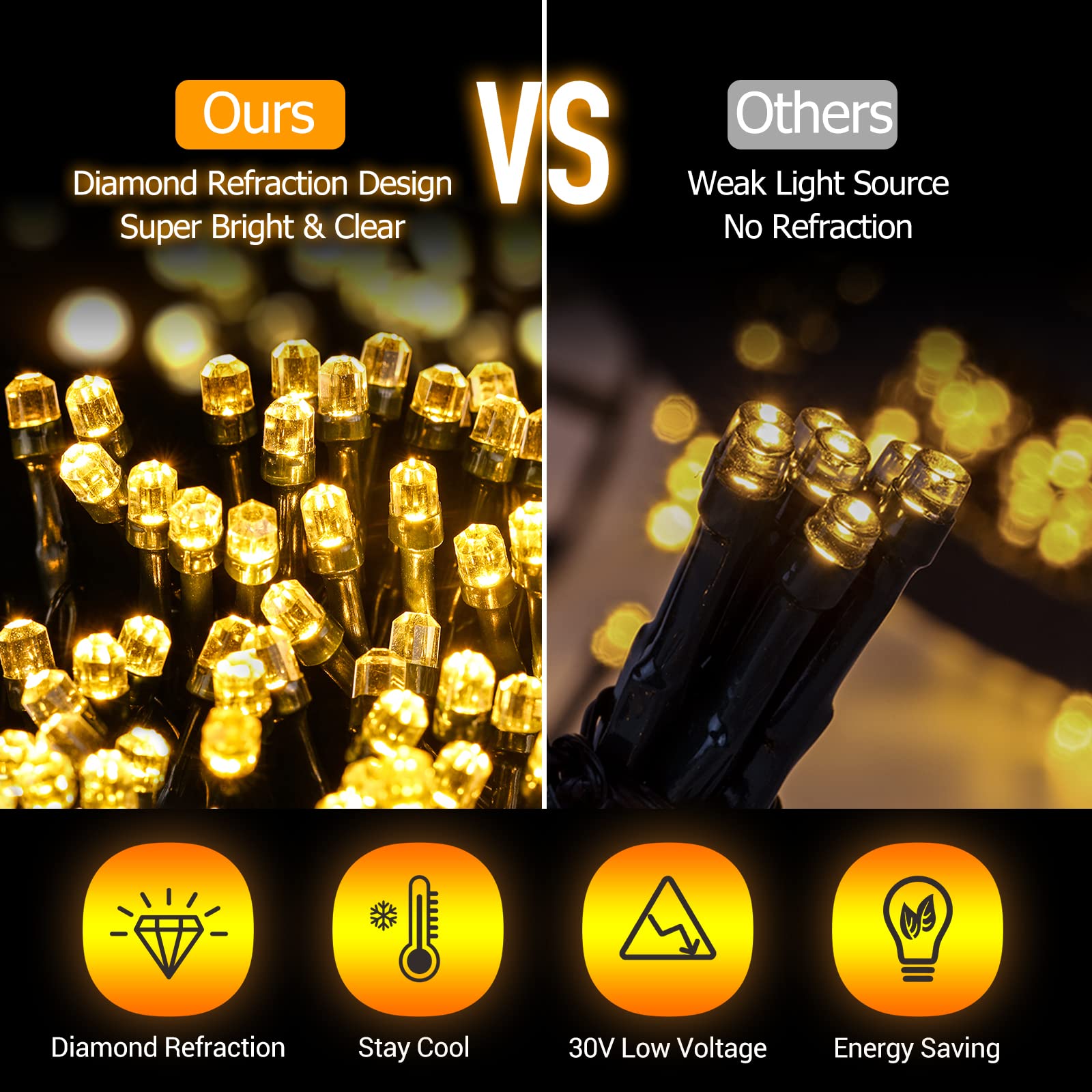 Marchpower Christmas Tree Lights Warm White, 8 Modes Christmas Lights For Tree With Timer & Memory Function, 400 Diamond Led 6.6