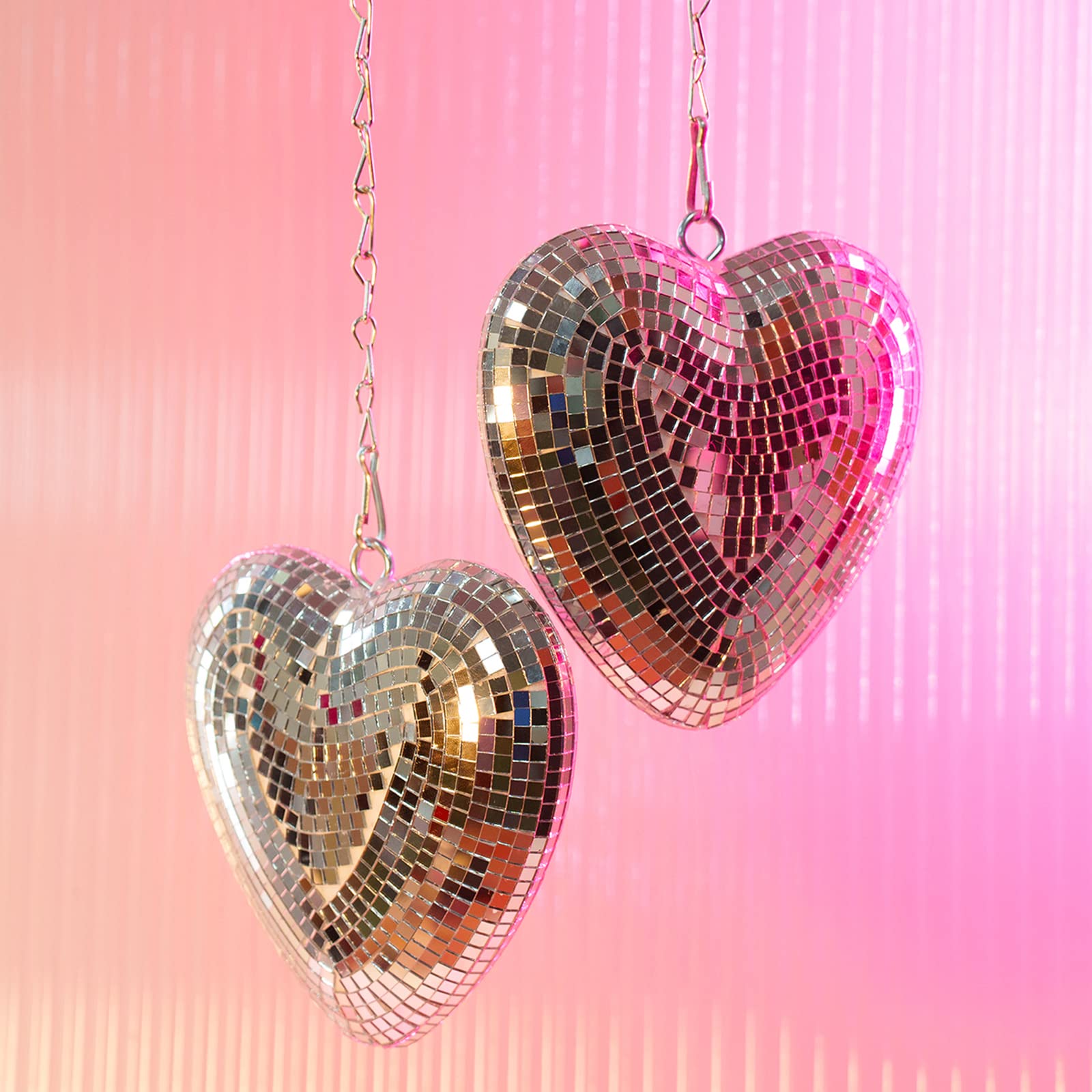 Favation Heart Shaped Disco Balls - 2 Pack Mirror Reflective Decor, 6 inch, Silver, F-Heart-Silver, Medium Size for Valentines Day