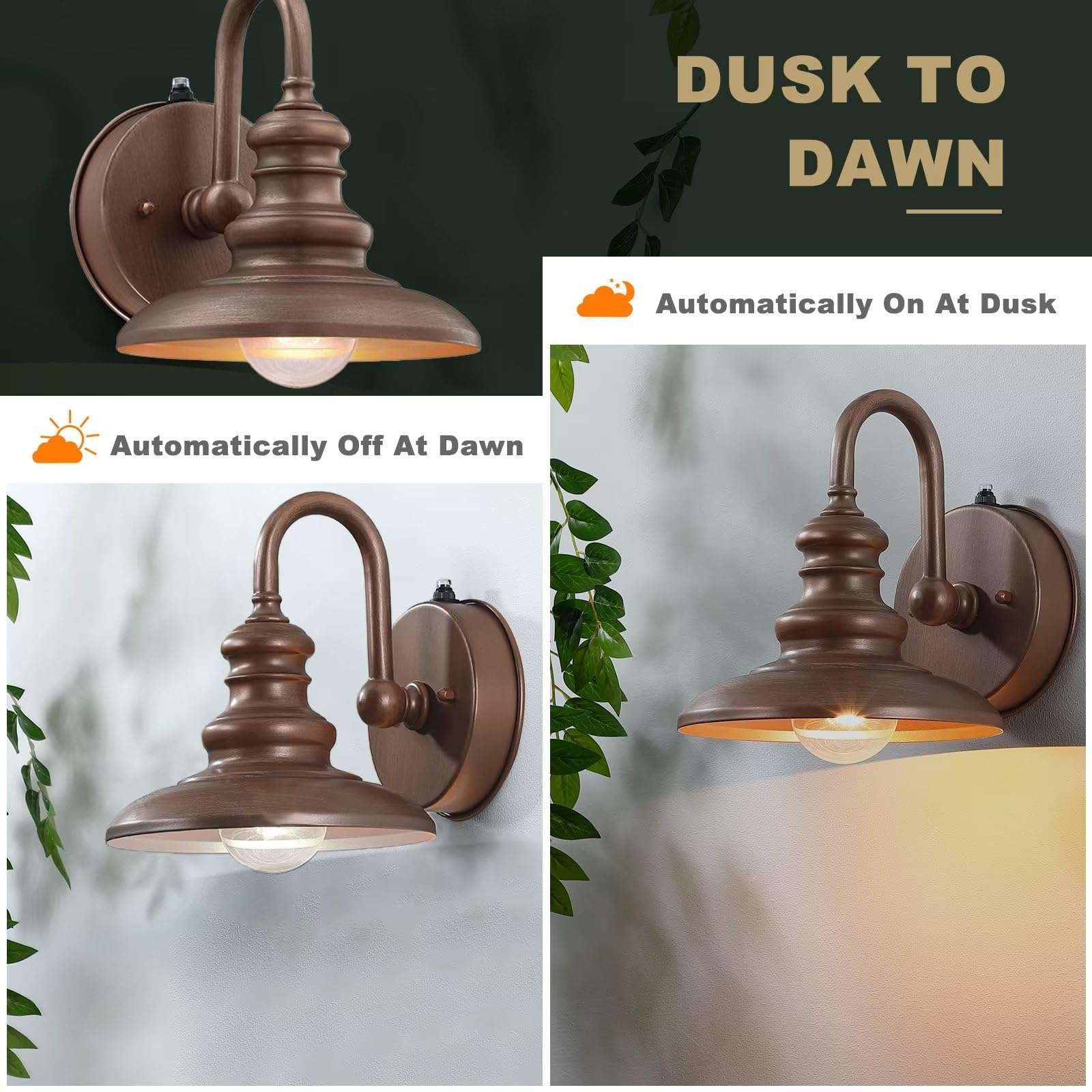 LONEDRUID Outdoor Gooseneck Barn Light, Waterproof Wall Sconce, Rustic Bronze Finish, Ideal for Porch, Garage, and Patio