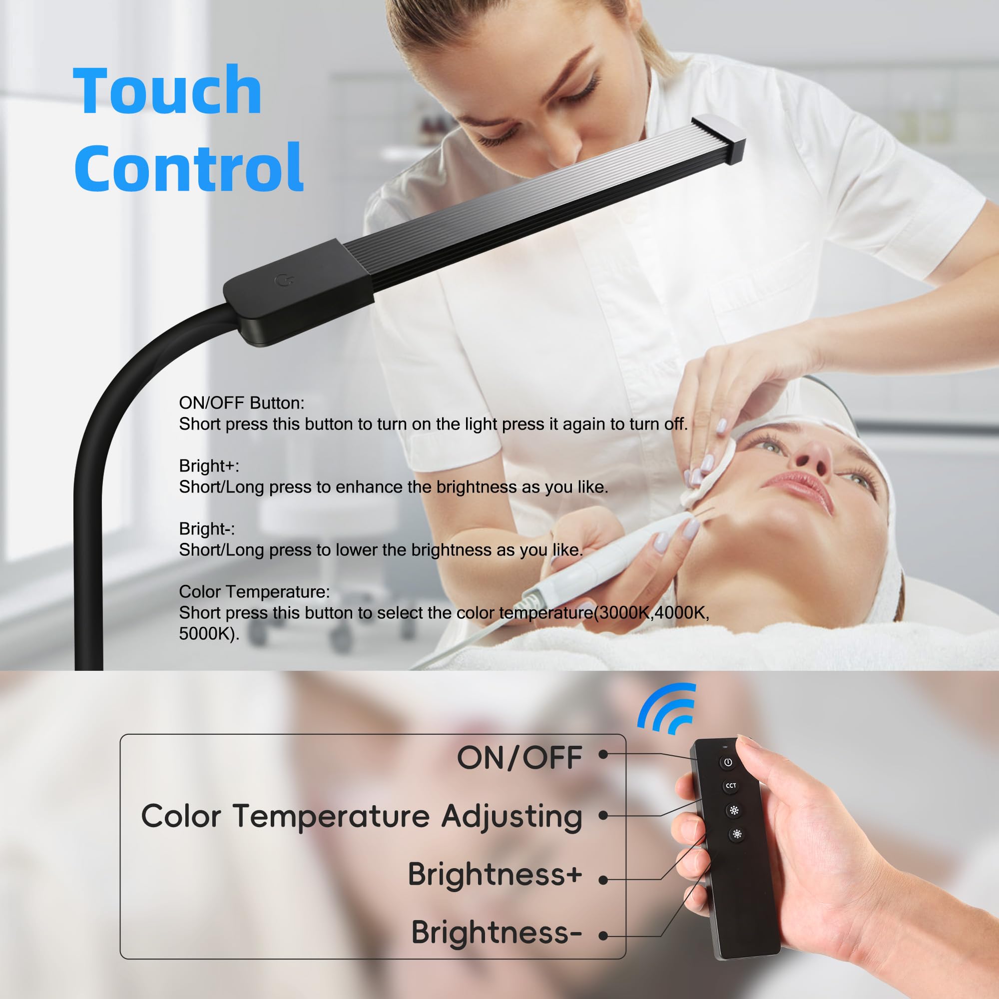 Floor Lamp With Remote, Bright Led Lash Lamp For Eyelash Extensions, Dimmable Brightness And 4 Colors Standing Lamp For Beauty,