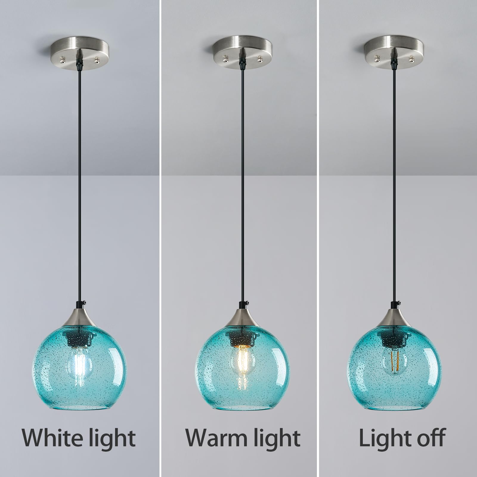 Lbsqj Light Blue Glass Pendant Lights Kitchen Island Globe Pendant Light Fixtures Modern Pendant Lighting For Bedroom Living Dining Room Light Fixture (5.9 In  3 Pack)