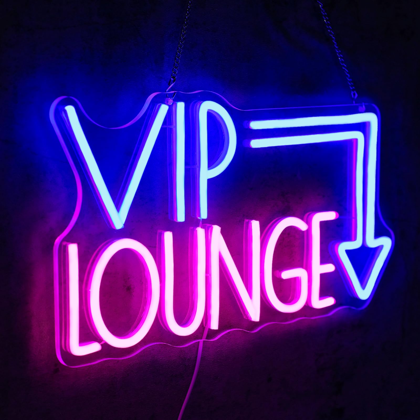 Virlusy Neon Sign for Wall Decor, Dimmable LED Light, Medium, Acrylic, Pink Blue, Model YL-Vip Lounge