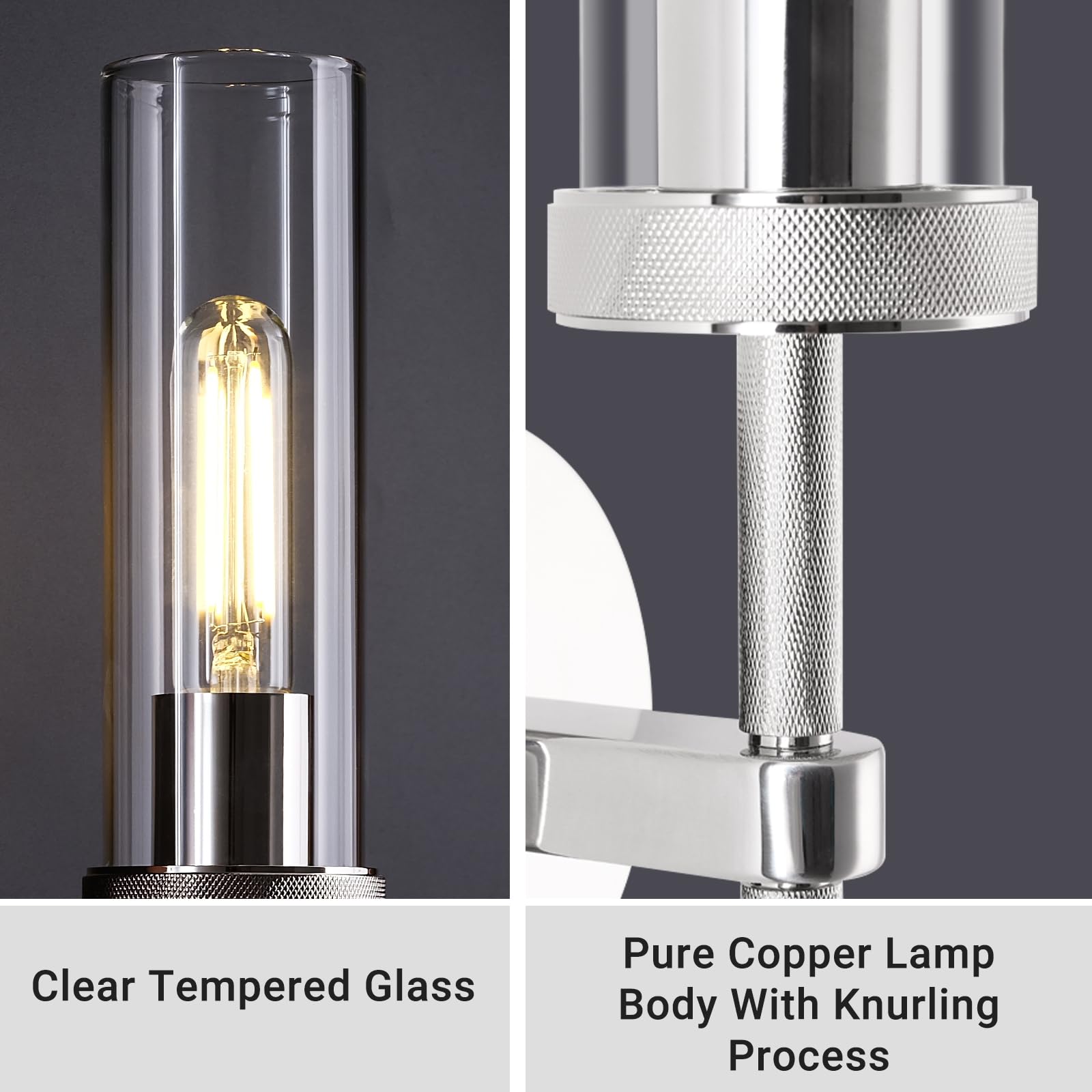 Chrome Knurled Wall Sconces Set Of Two, 14'' Sconces Wall Lighting Indoors, Bathroom Vanity Light Wall Sconces, Wall Lights For