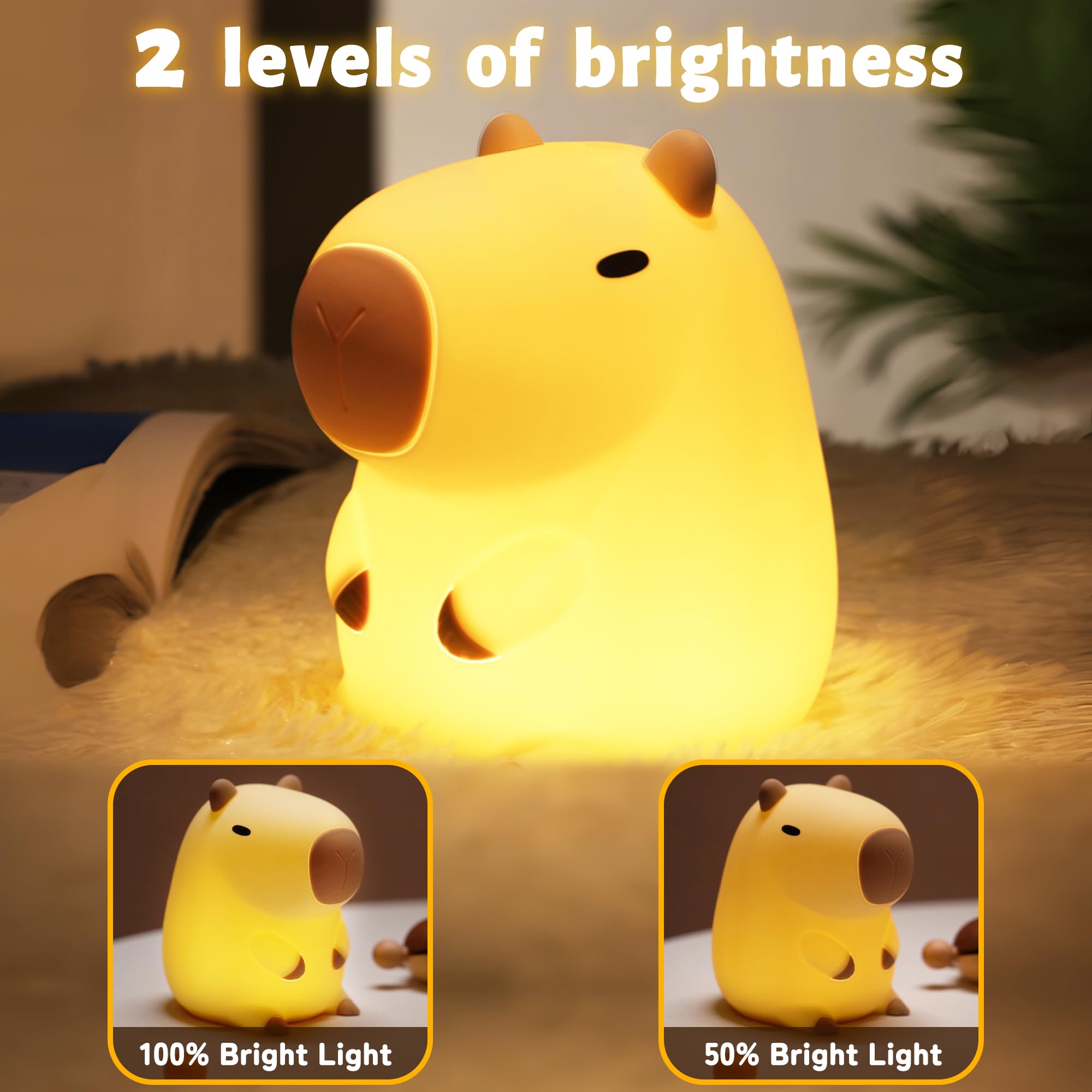 Attivolife Capybara Night Light For Kids, Animal Silicone Night Lamp Usb Rechargeable, Touch Control With Dimmable & Timer, Cute