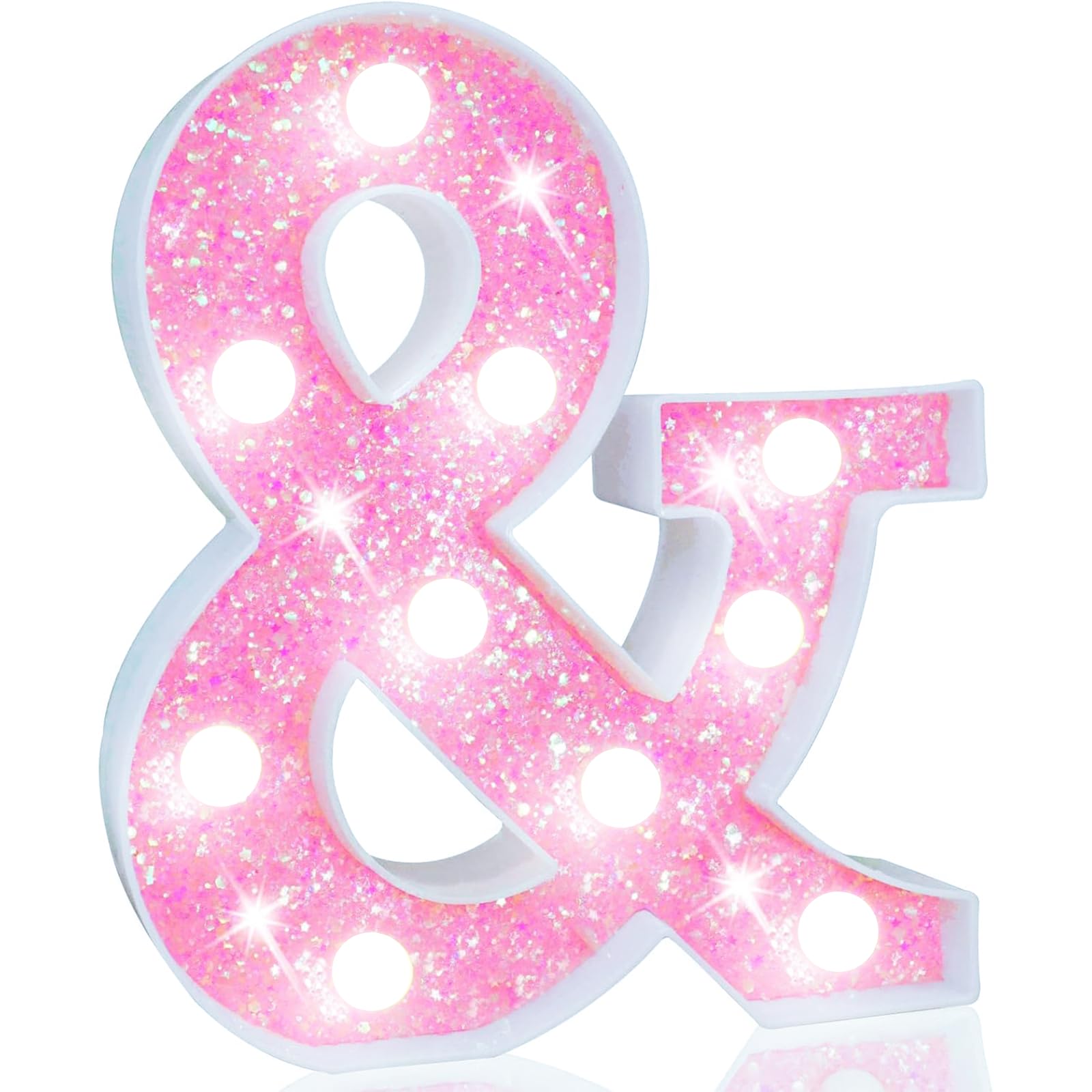 Pooqla Led Marquee Letter Lights  Light Up Letters Glitter Letter Sign Girls Gift  Battery Powered Night Light Pink Birthday Party Room Wedding Christmas Girls Bedroom Dorm Decoration  Cool White &