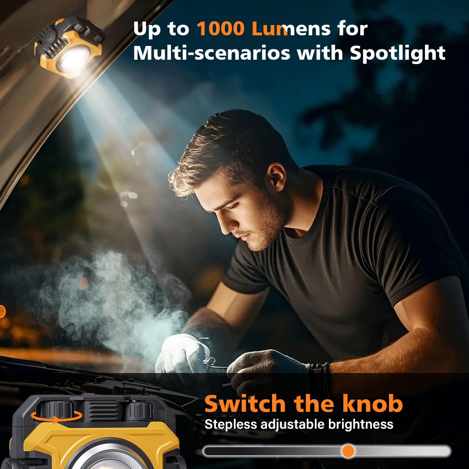 Samyoung 2 Pack Super Bright Rechargeable Work Light, 28 Hours Long Lasting Stepless 2700-8000K White Warm & Brightness Magnetic