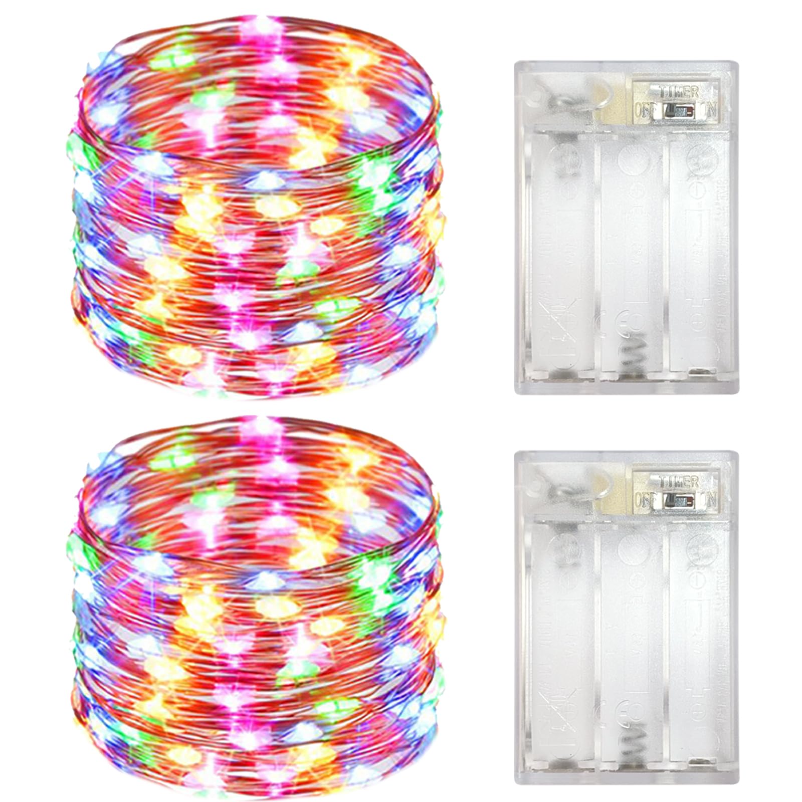 Yalilong with Timer Function Battery Operated Dewdrop Led Lights,Mini Fairy Lights for Home Parties Christmas/Halloween Holiday Decoration,6 Hours on/18 Hours Off,30 LEDs,10 Feet (Multi Color, 2)