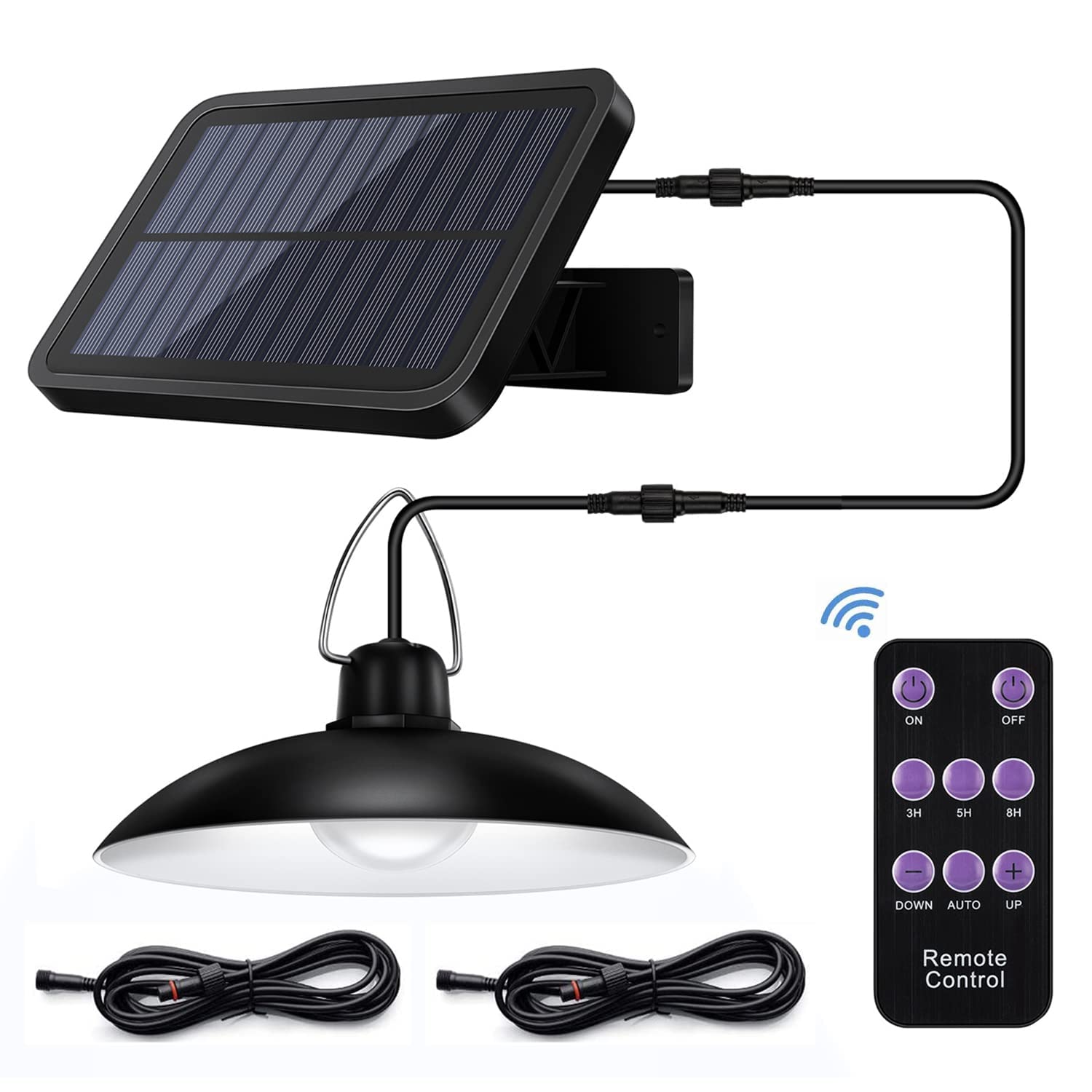 ABZXT Solar Pendant Light IP65 Waterproof Dusk to Dawn Remote Black Single Lamp SPLW-161W