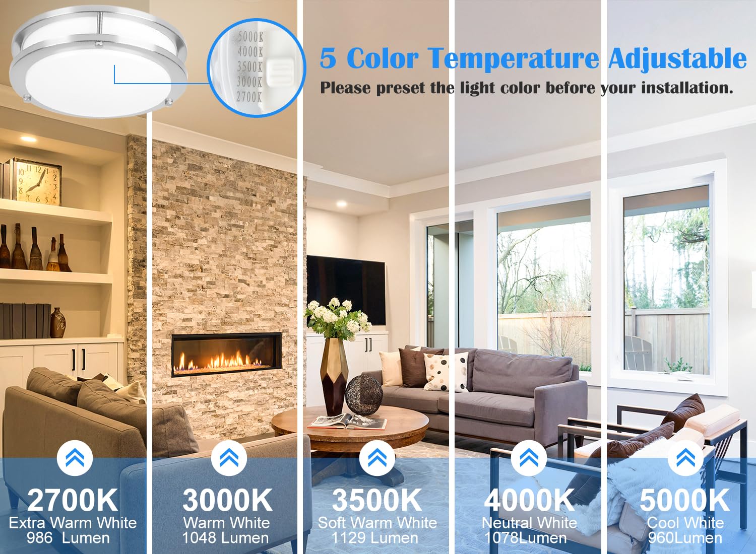 2 Pack Brushed Nickel Ceiling Light, 10 Inch Led Ceiling Light Fixture For Bathroom,17W, 2700K/3000K/3500K/4000K/5000K Adjustabl