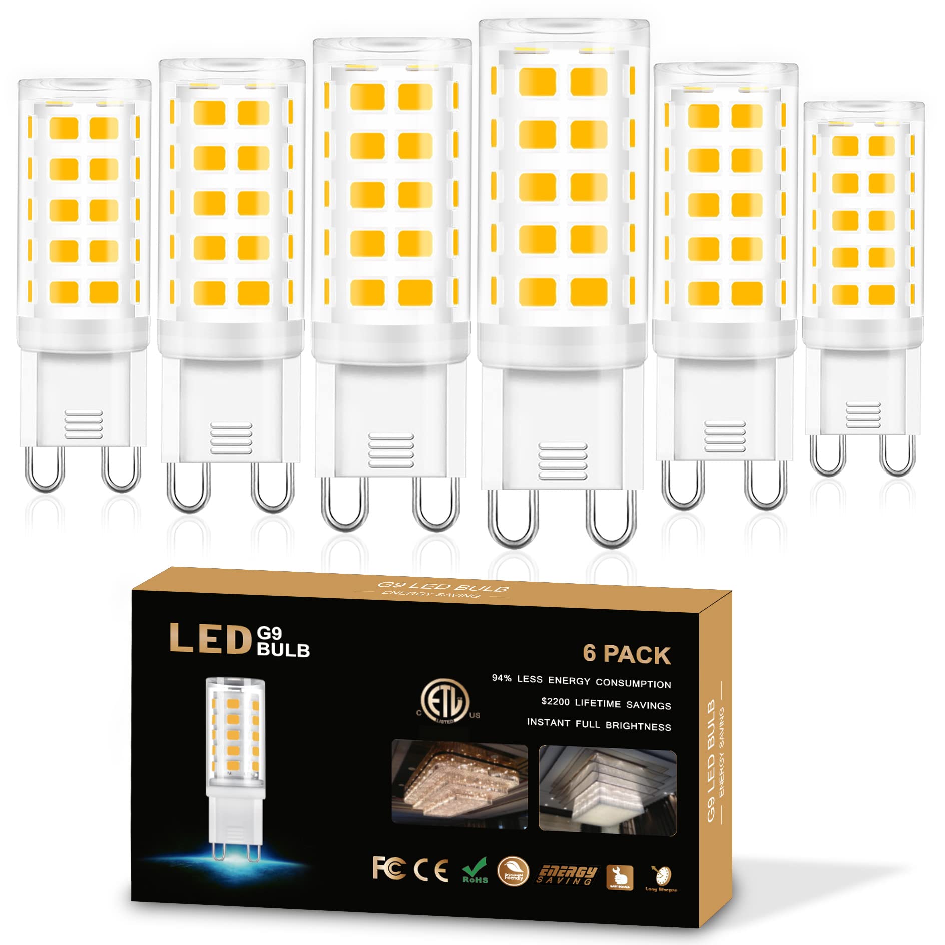 Golspark G9 Led Bulbs, 4W Chandelier Light Bulbs (40W Halogen Equivalent),3000K Soft White, G9 Bi Pin Base,Non-Dimmable,360 Degr