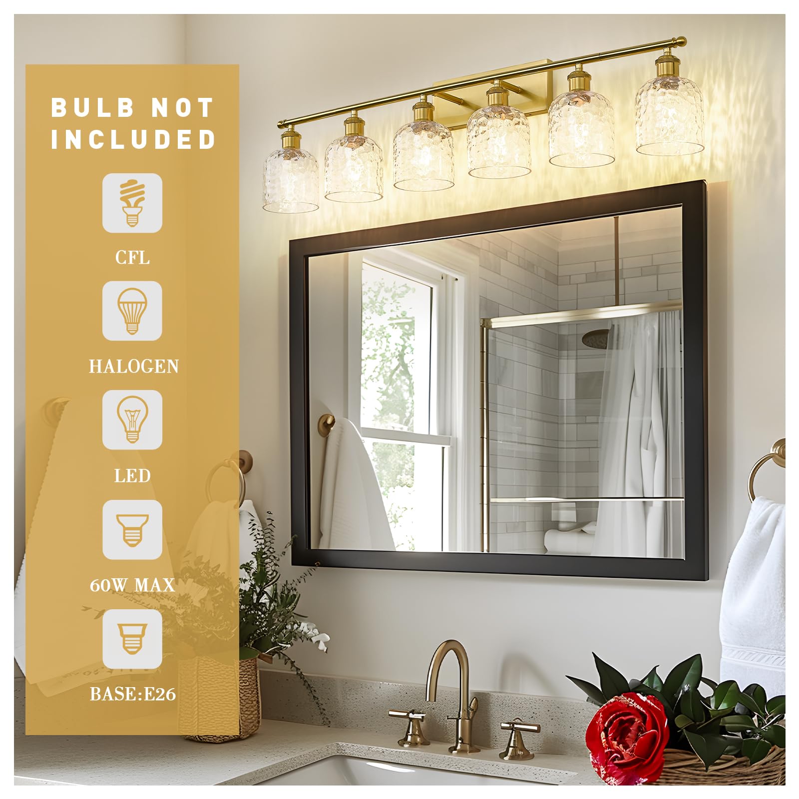 Zeyu 42.2'' Modern Bathroom Gold Light Fixture, 6 Light Bathroom Lighting Fixtures Over Mirror Bedroom, Brushed Gold Finish With