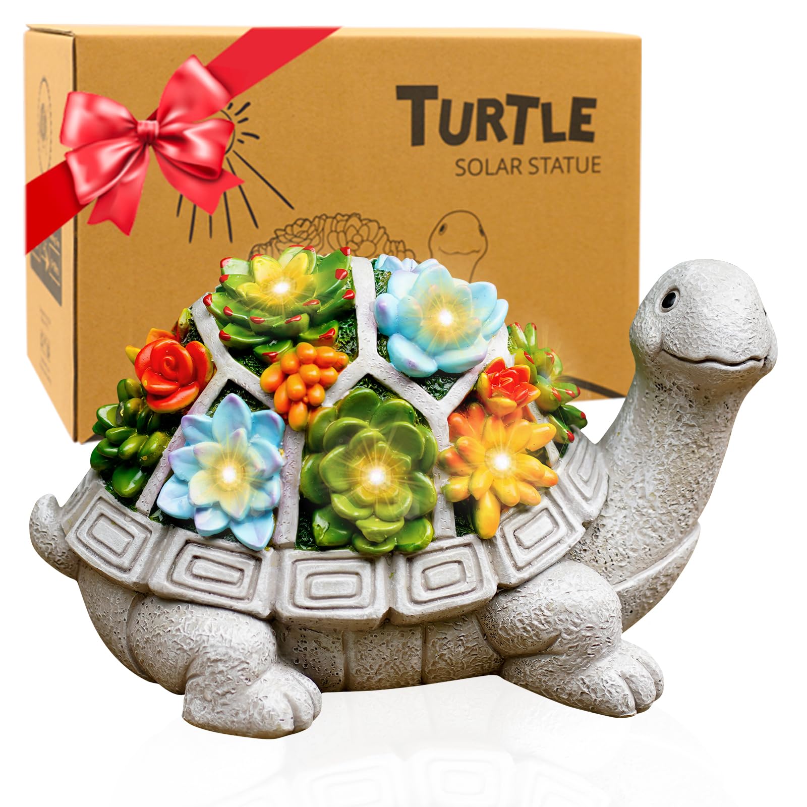Tiejiajiang Solar Garden Turtle Statue With 7 Led Lights - Gray Turtle Outdoor Decor For Yard