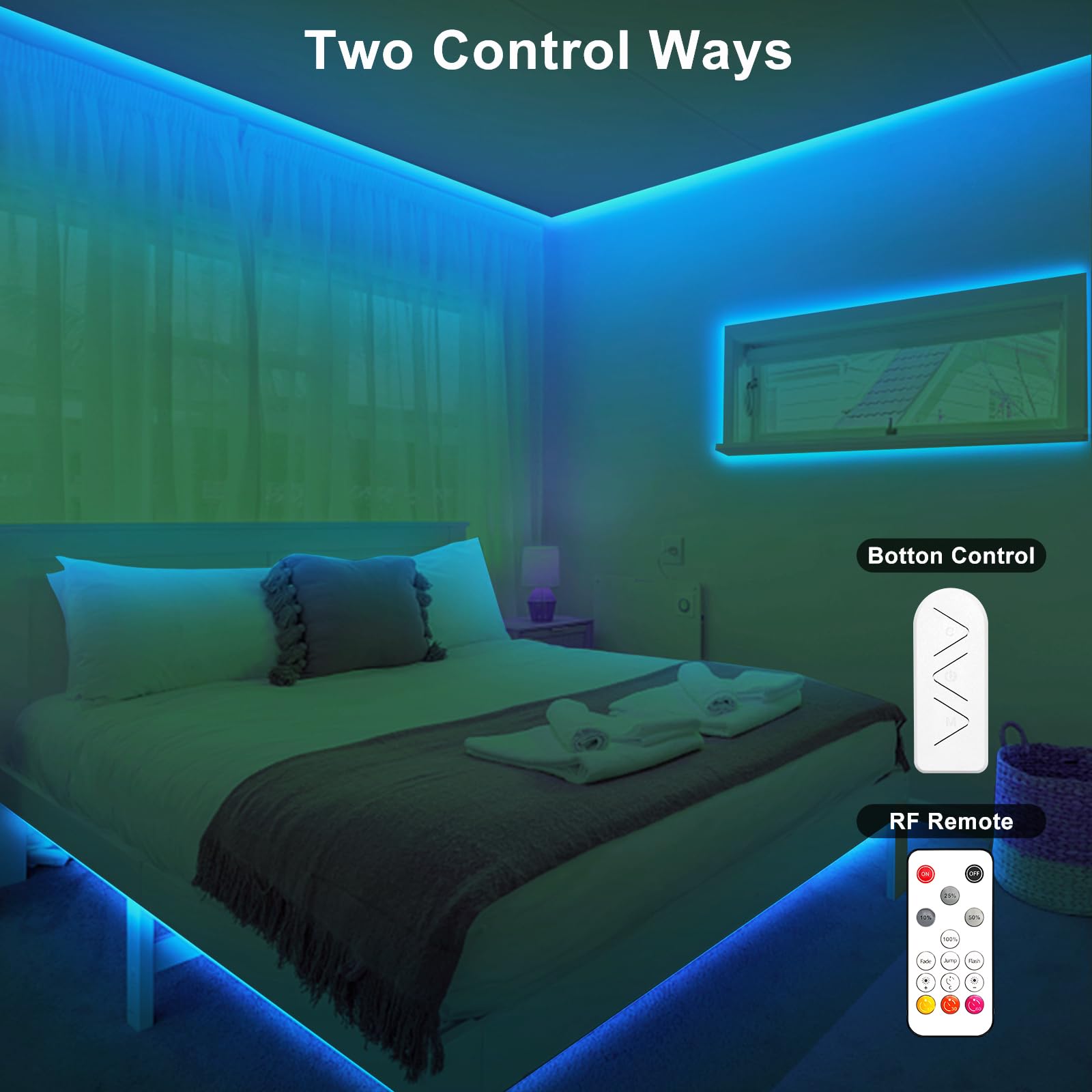 Tatazone 16.4Ft Ice Blue Cob Led Strip Lights With Rf Remote, Dimmable Bright Adhesive Indoor Led Cob Light Strip For Cabinet, P