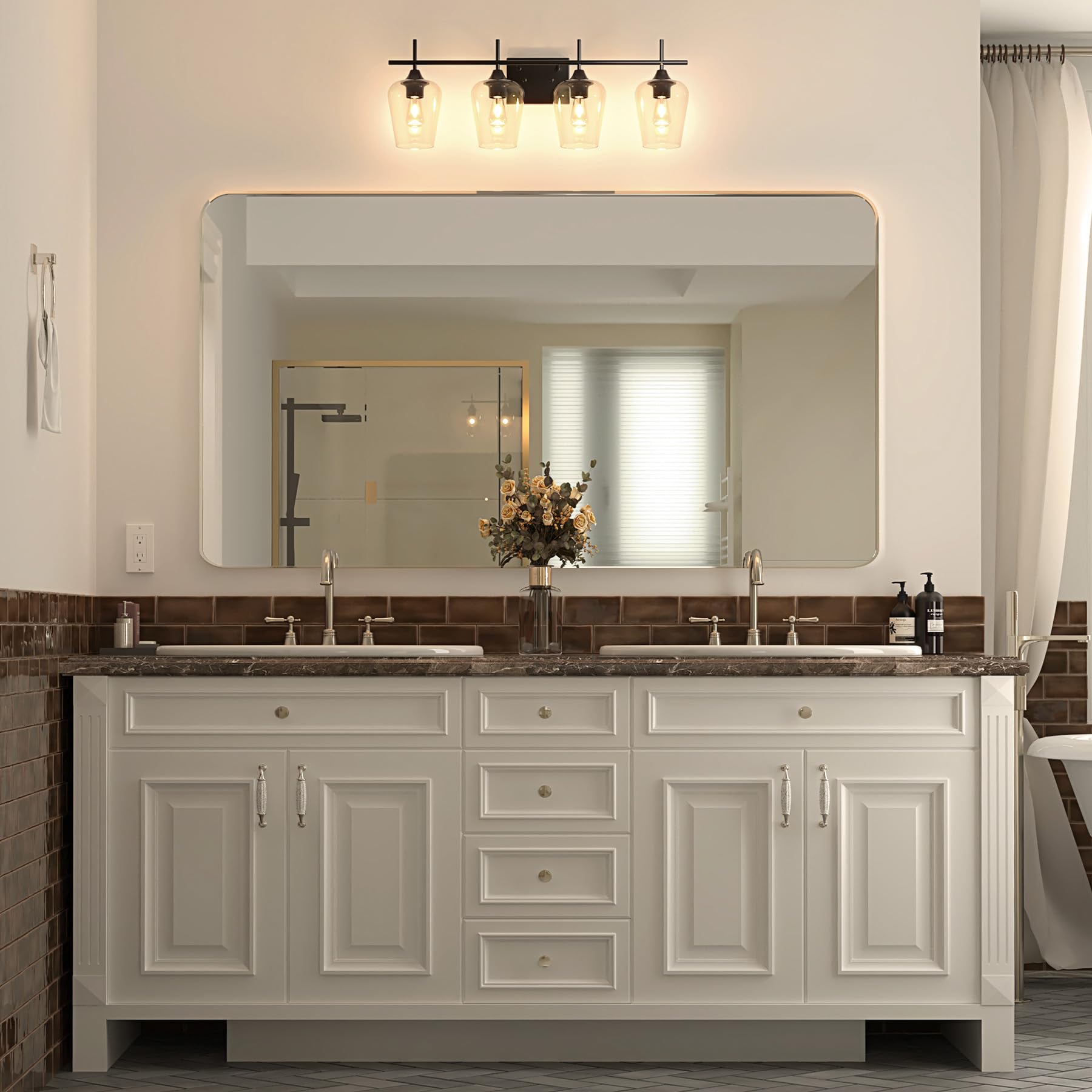 VONLUCE 4-Light Bathroom Vanity Light Fixture, Matte Black, Clear Glass, Model COZHCF280400NI