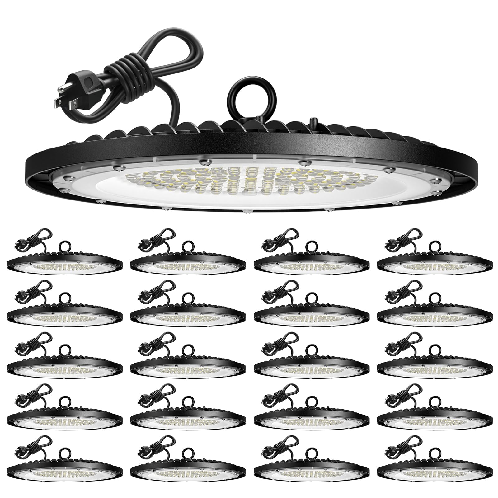 Amico Ufo Led High Bay Light 150W 21000Lm 5000K High Bay Led Shop Lights For Workshop Warehouse Barn With Ul Listed Us Hook 5 Cable Alternative To 650W Mh/Hps For Commercial Lighting Fixture 20 Pack