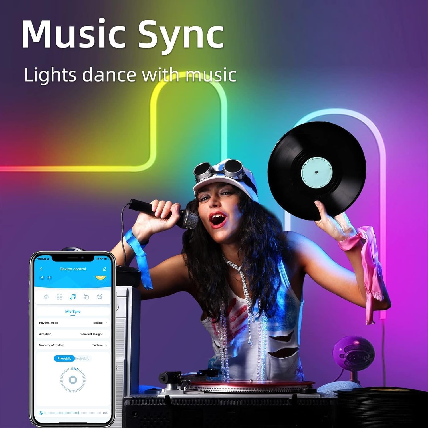 GUPUP 16.4Ft Neon Rope Lights, RGB+IC Color Chasing, Bluetooth, Waterproof, Music Sync, Multicolor RGBCW, Model WFDS2022929