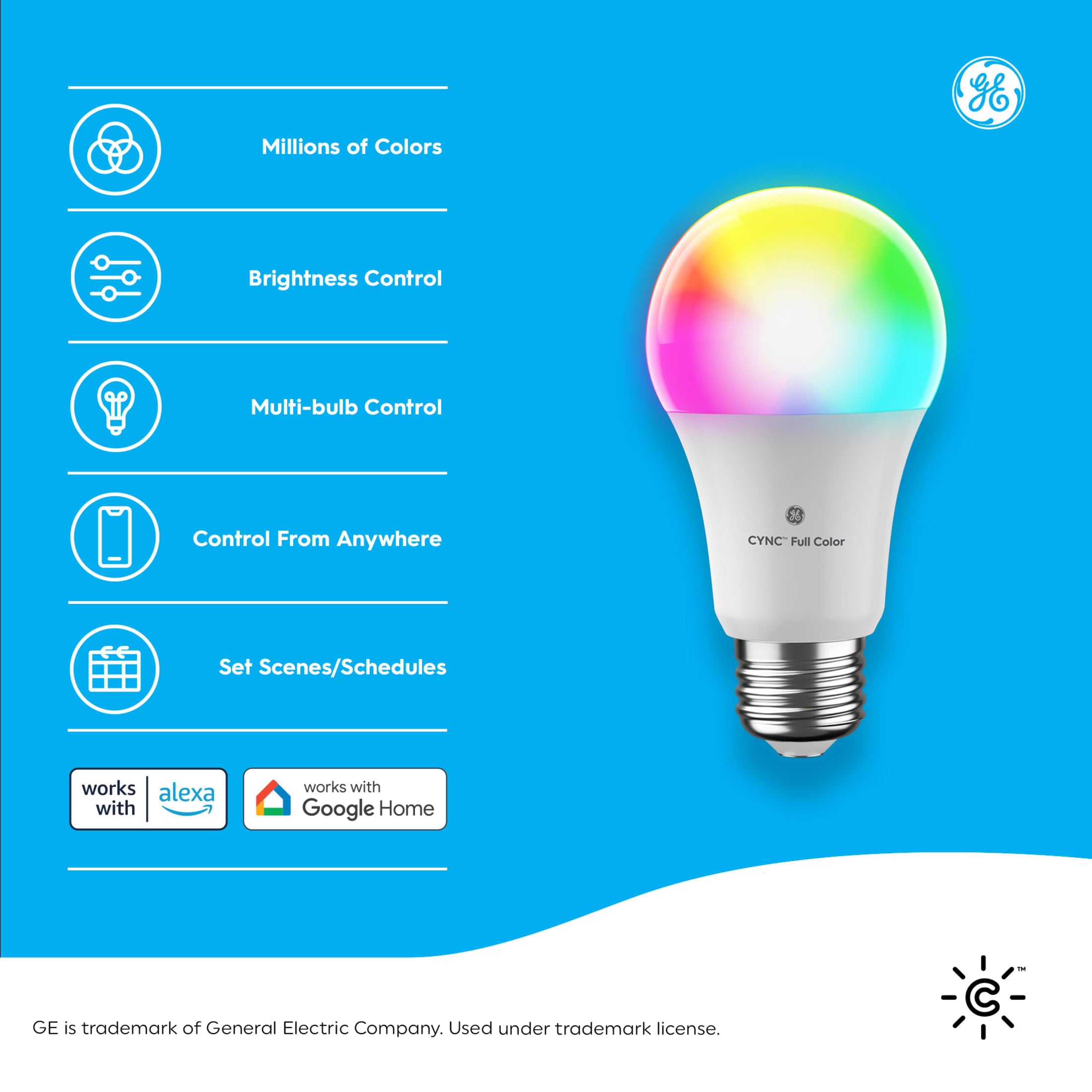 Cync GE A21 Smart LED Light Bulbs, Color Changing Room Decor, Bluetooth and WiFi Light Bulbs, 100W Equivalent, Work with Amazon