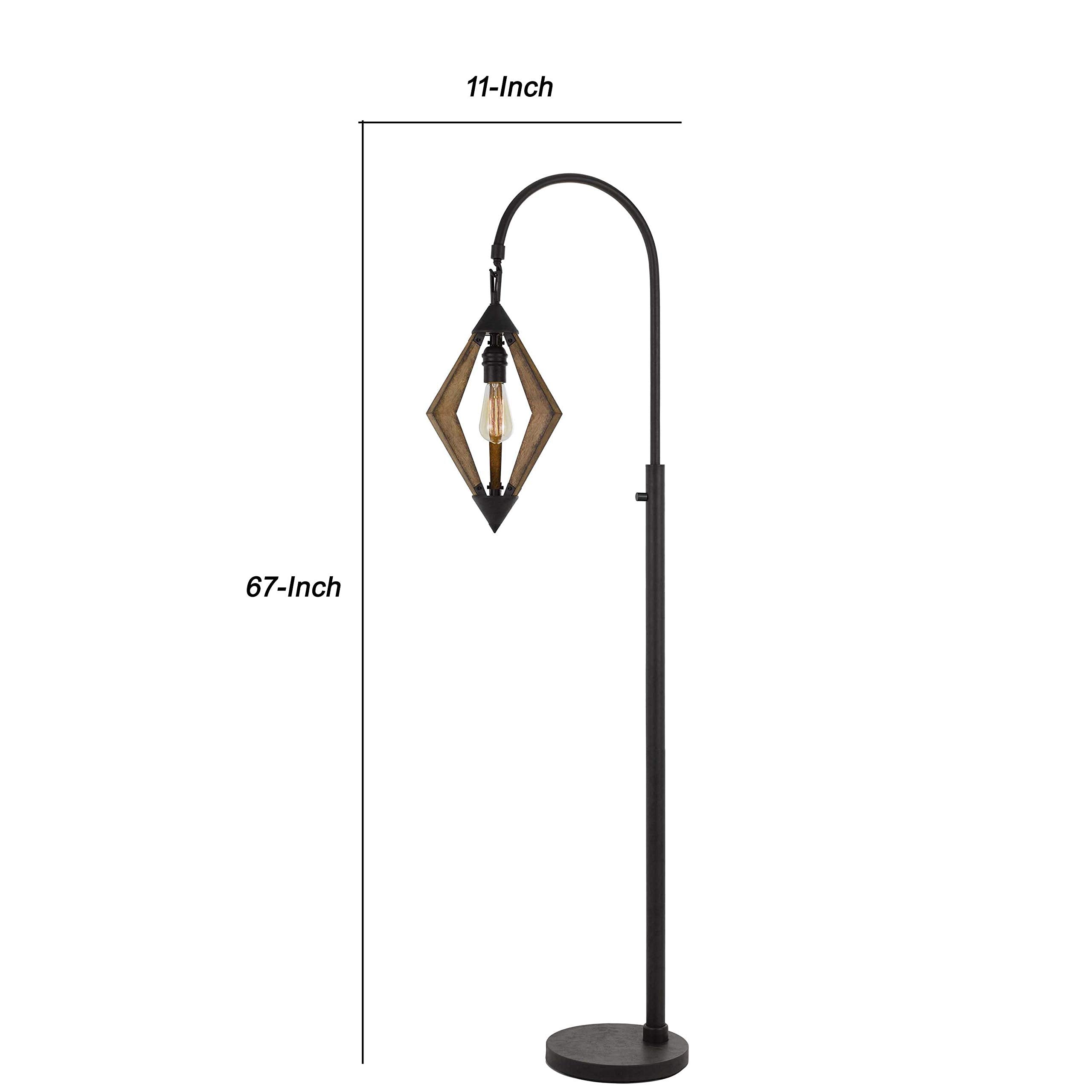 Benzara Tubular Metal Floor Lamp with Wooden Accents, Black, Model BM224843