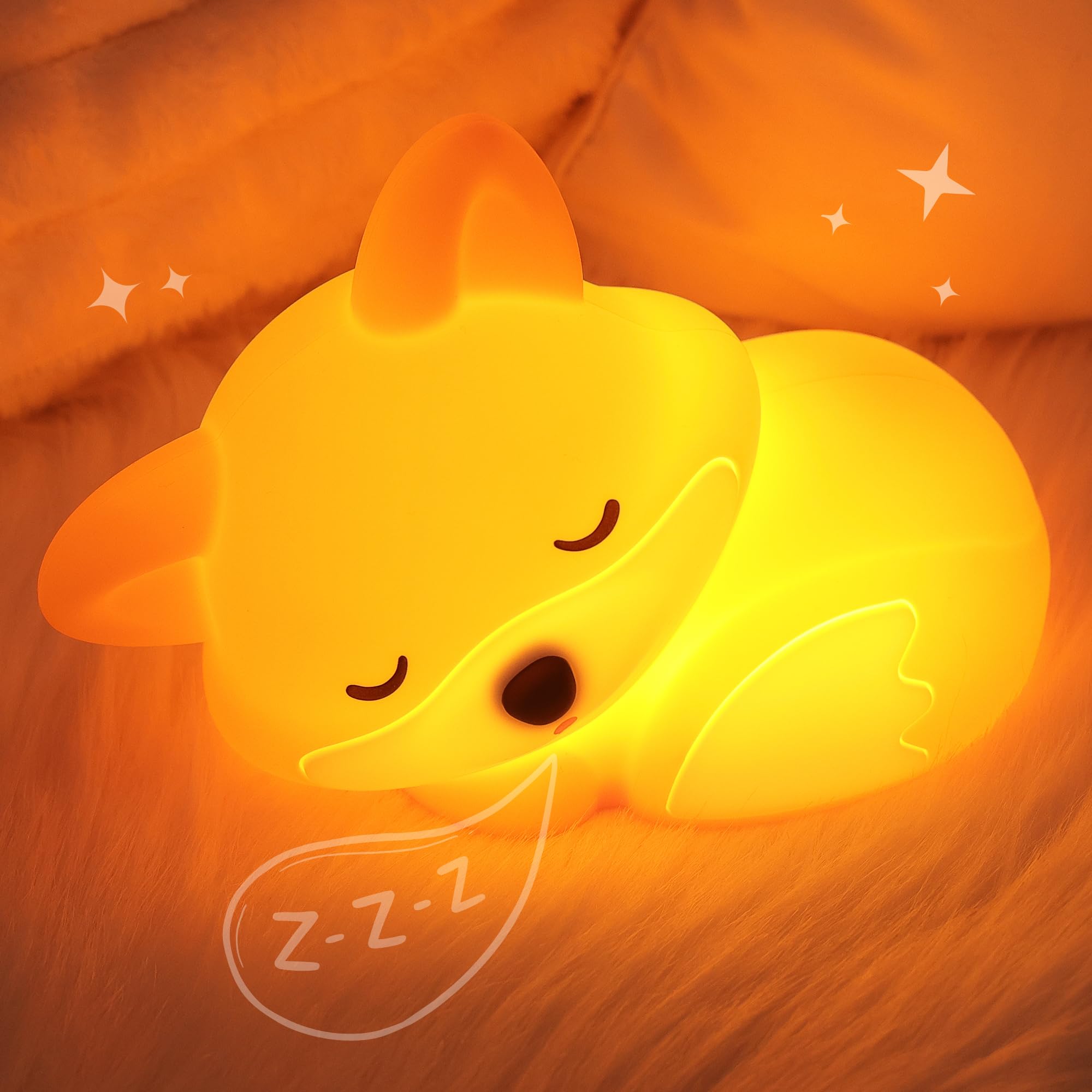 Okayera Fox Night Light For Kids  Cute Silicone Lamp With Rechargeable Dimmable 20 Mins Timer  Kids Bedside Decoration Light  Birthday Holiday Christmas Gifts Idea For Baby Girl Boy Friend