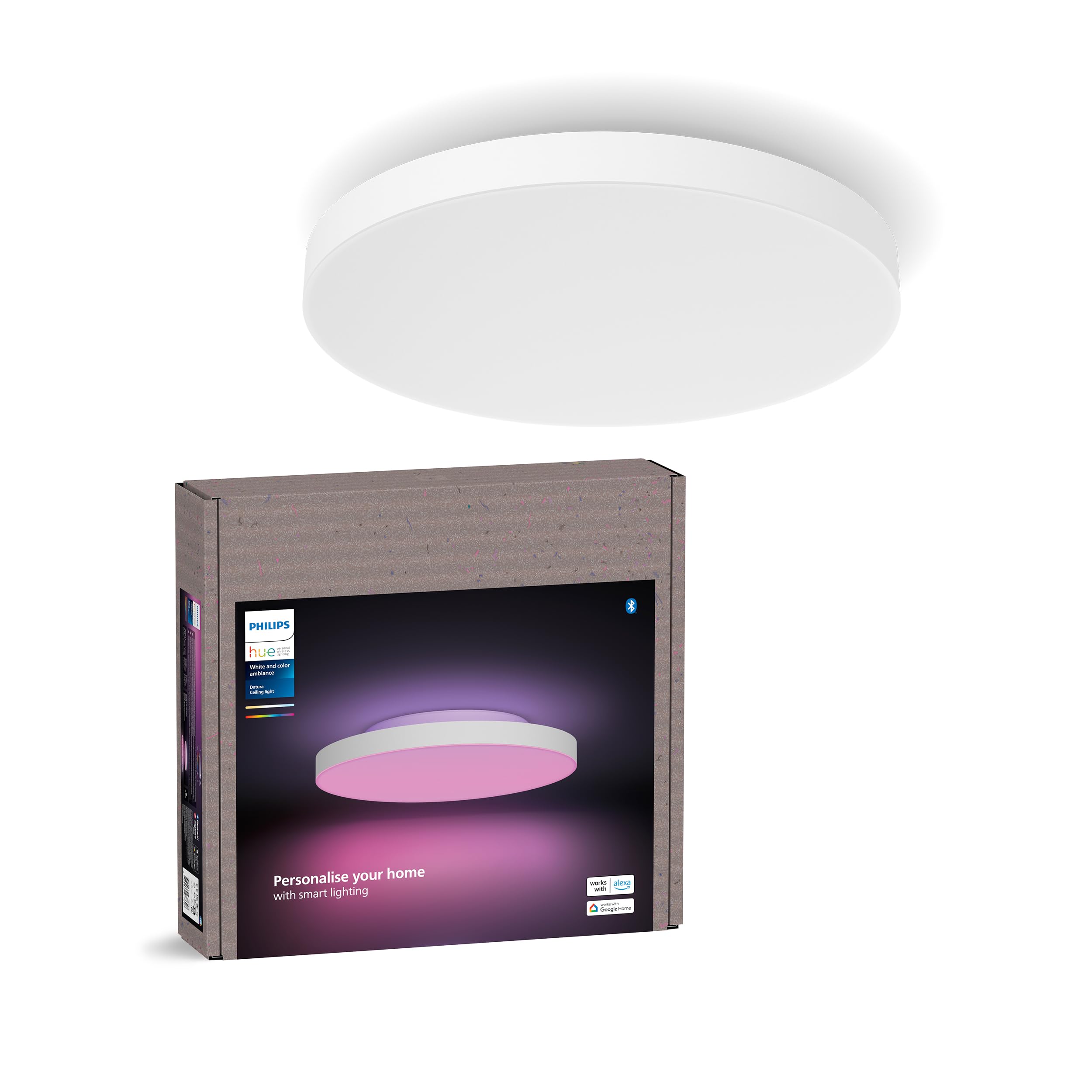 Philips Hue Datura Smart Ceiling Panel (Small Round 2.49In X 15.12In) White & Color Light, Bluetooth Compatible, Voice Control W