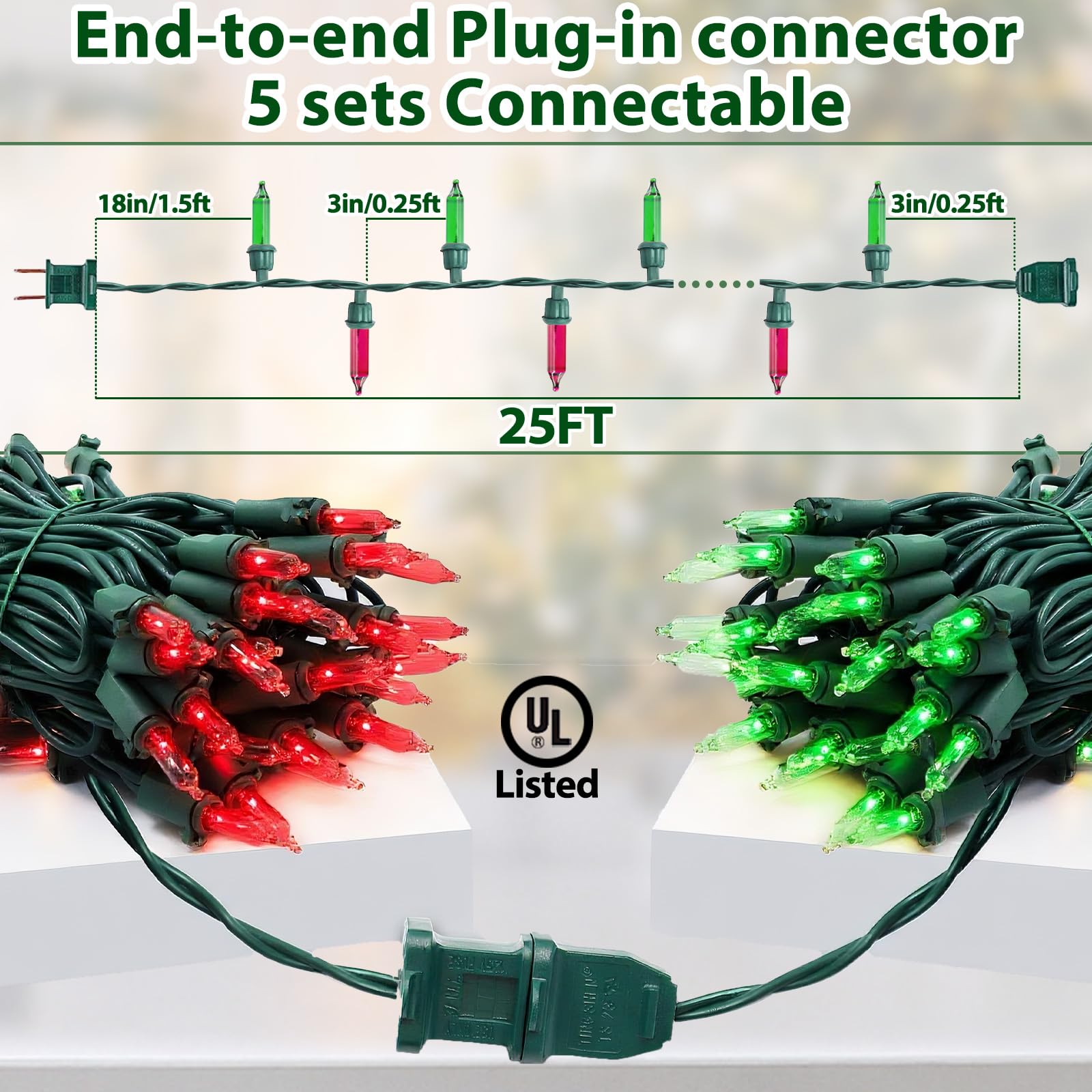 Cxlho Christmas Lights 25Ft 100 Count Incandescent Bulbs Red And Green Mini Lights With Green Wire For Christmas Tree  Garland  Wedding  Party  Home  Indoor & Outdoor Festival Decoration