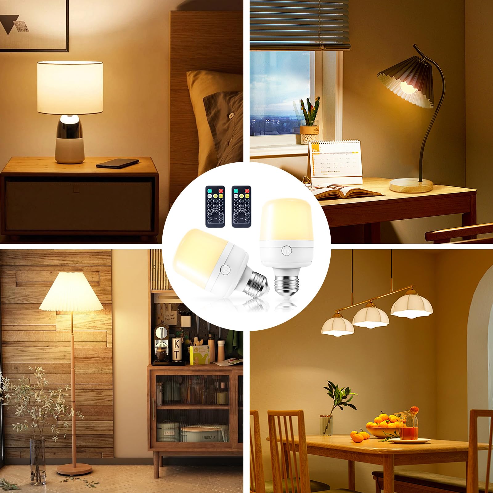 Rechargeable Light Bulb With Remote And Timer For Sconce And Lamp, Battery Backup Night Light, E26 Detachable Charging, Magnetic Base, 3 Lighting Colors, Dimmer, 7W, Lanyard Included, 4 Pack