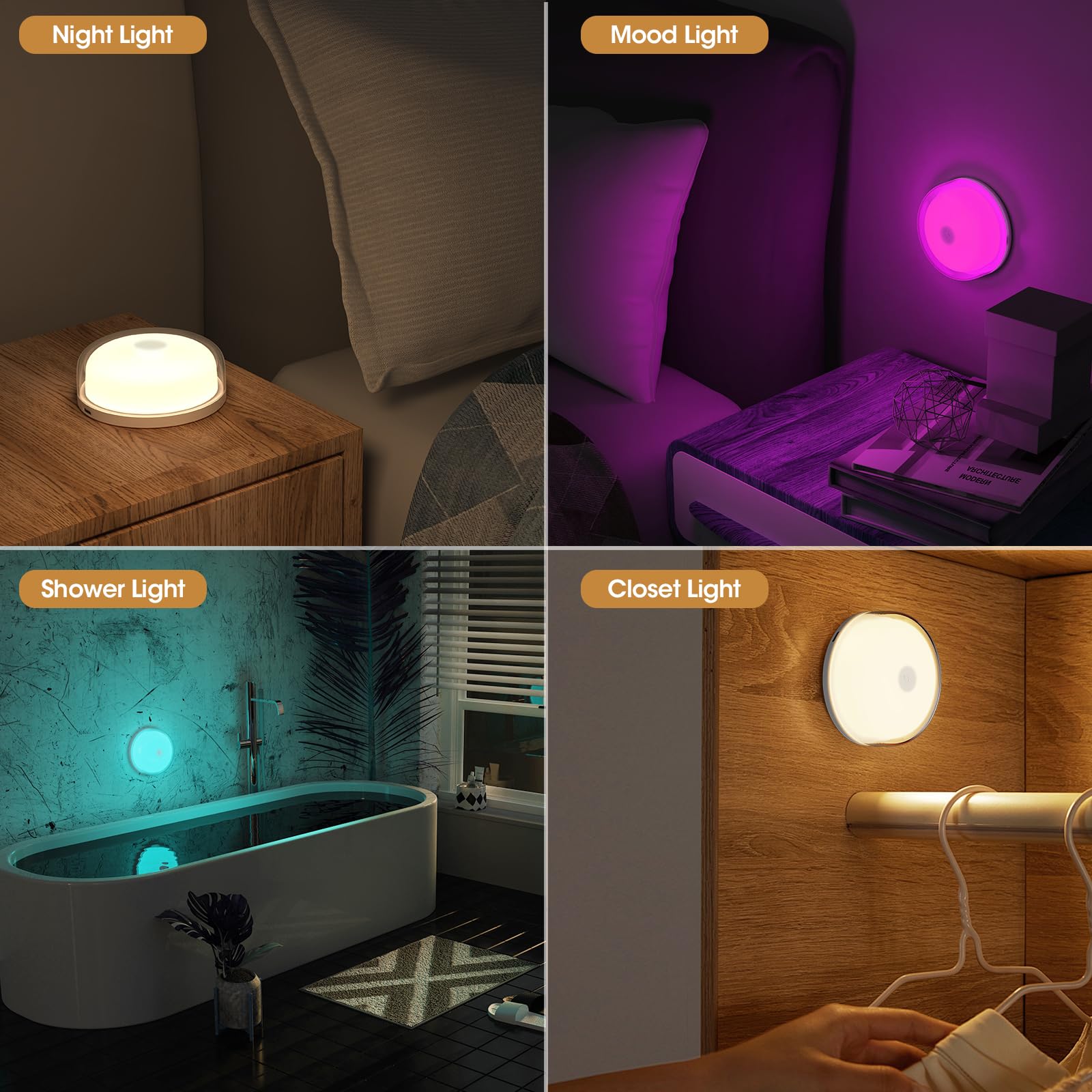 Funlenry Rechargeable Shower Light - 15 Color Changing Mood Light, Multi-colour, 2 Pack, Plastic, Model T056