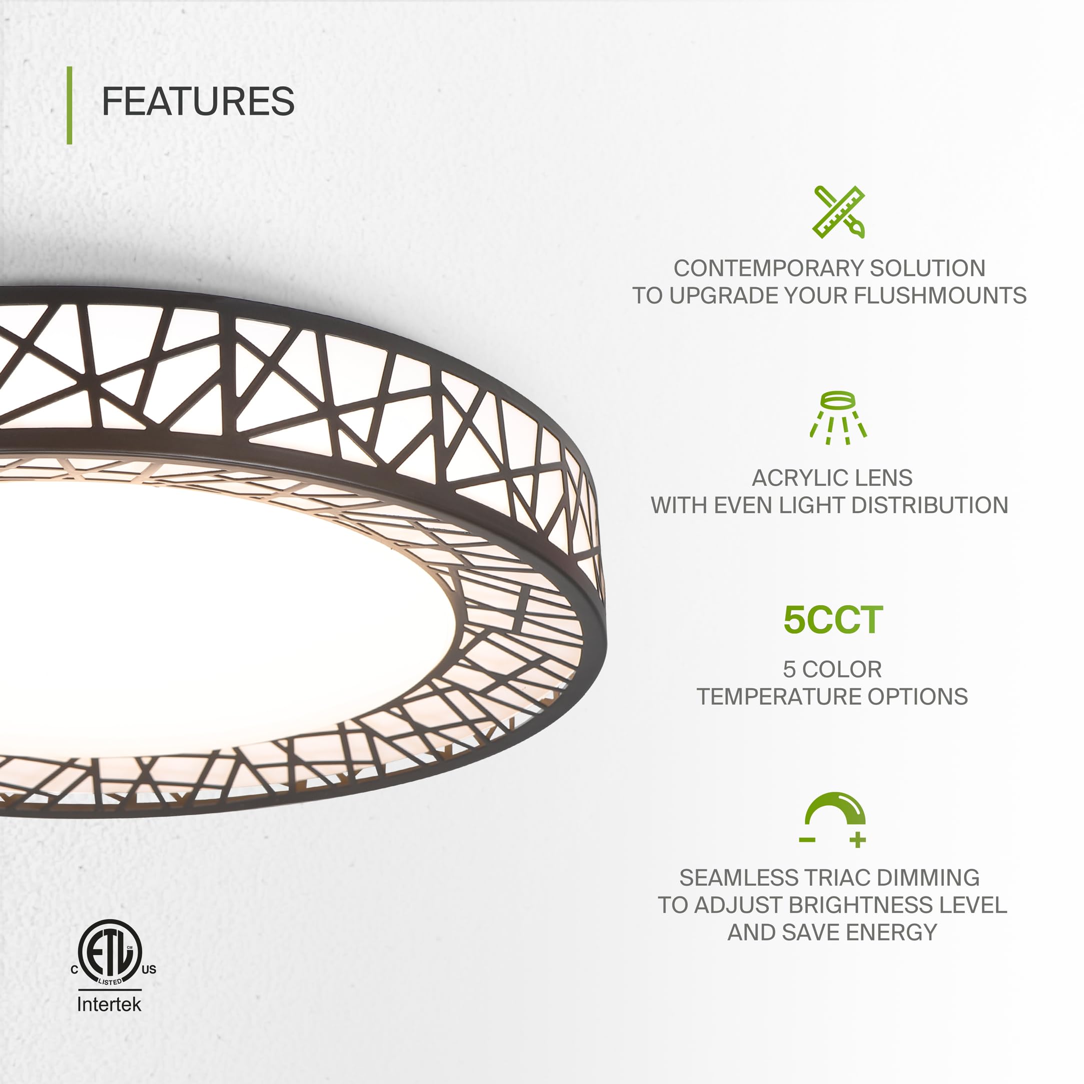 ASD LED Flush Mount Ceiling Light 24W 1534LM Dimmable 14in Matte Black 4 Pack A-LOFT-FM14D24BK-4p