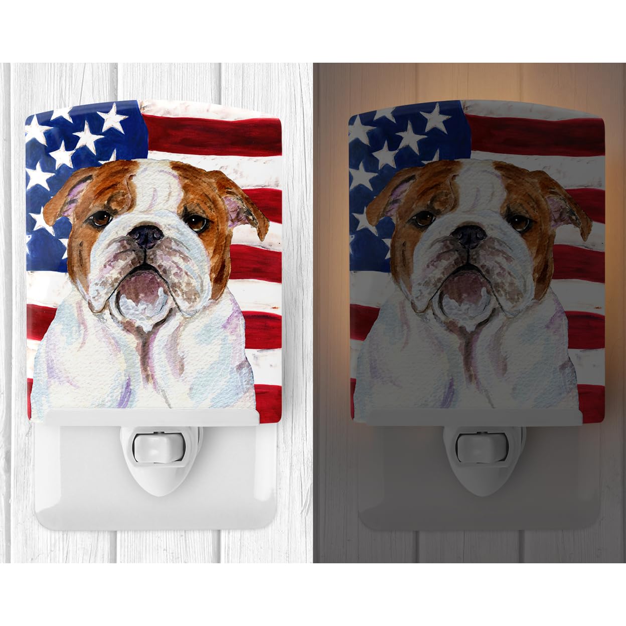 Carolines Treasures Ceramic Night Light, USA American Flag Bulldog, 6x4x3in, Multicolor, Model SS4046CNL, UL-Certified