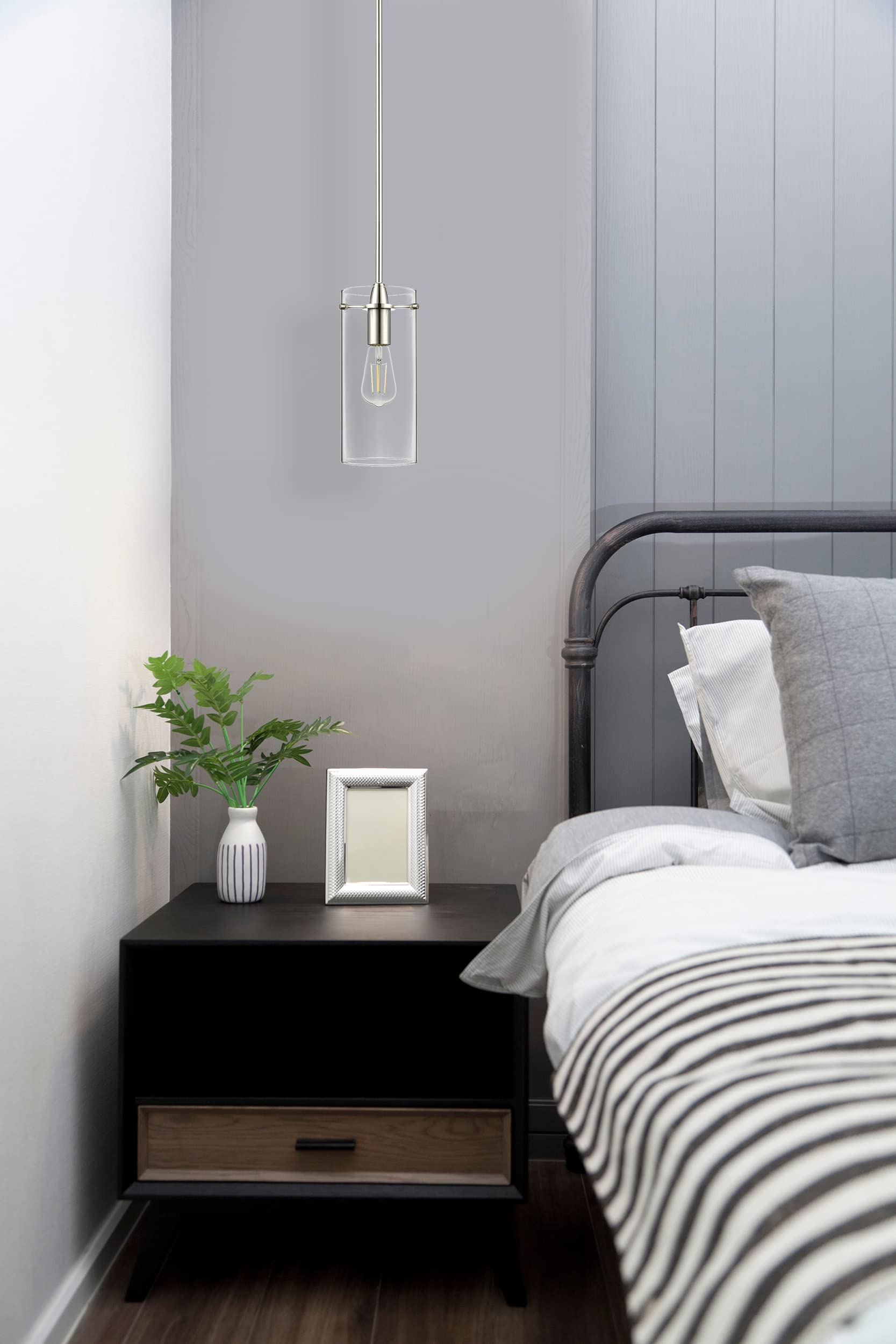 Linea di Liara Modern Brushed Nickel Pendant Light, Large Clear Glass Shade, Industrial Design, Model LL-P315-BN