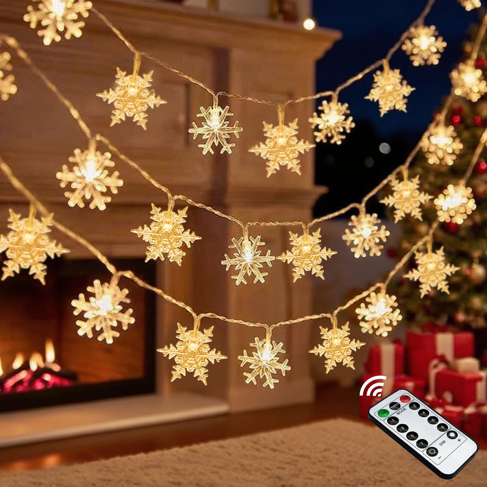 Snowflake Lights  20 FT 40 LED Battery Operated Christmas Lights with Remote  8 Modes Timer Waterproof Fairy String Lights Indoor Outdoor Bedroom Room Patio Garden Xmas Tree Decorations  Warm White